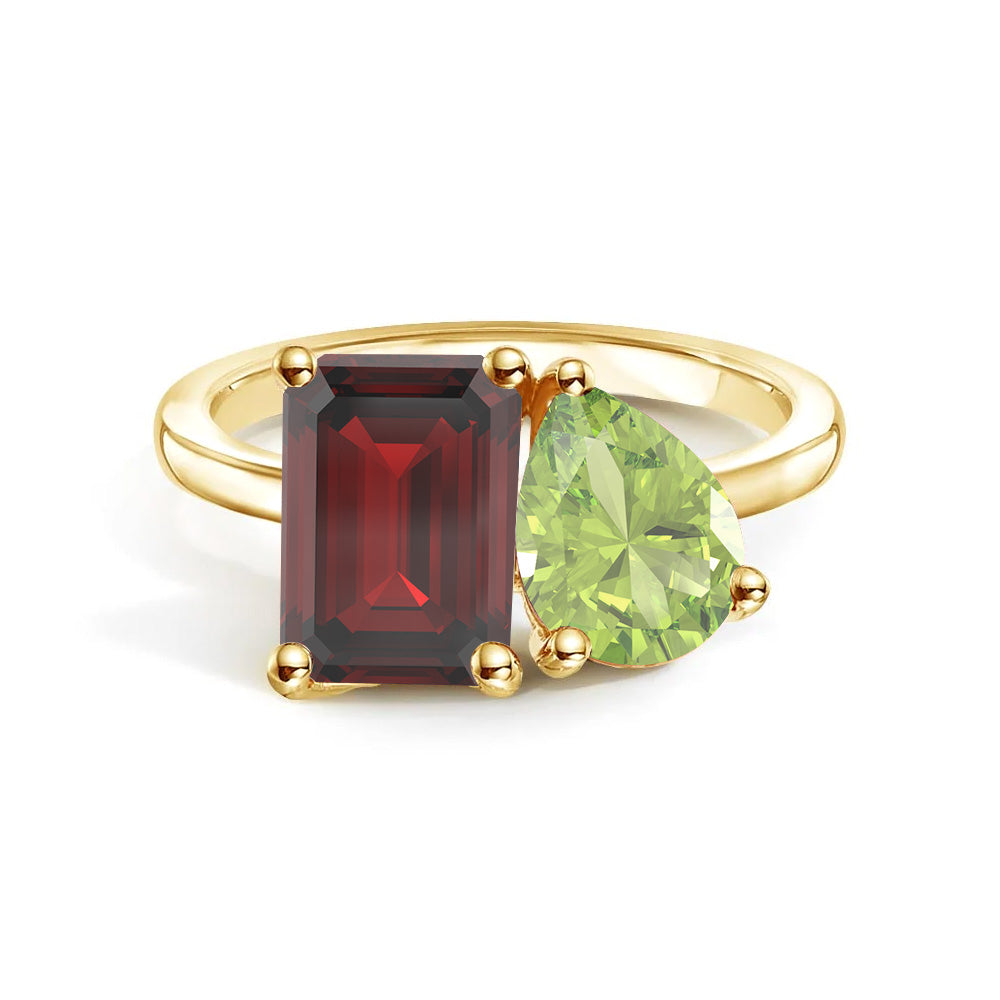 Personalized Garnet Birthstone Ring for Couples - Custom Toi et Moi Anniversary Ring for Her - Romantic Gift for Valentine's Day, Engagement or Wedding Anniversary (Perfect for February Birthdays)