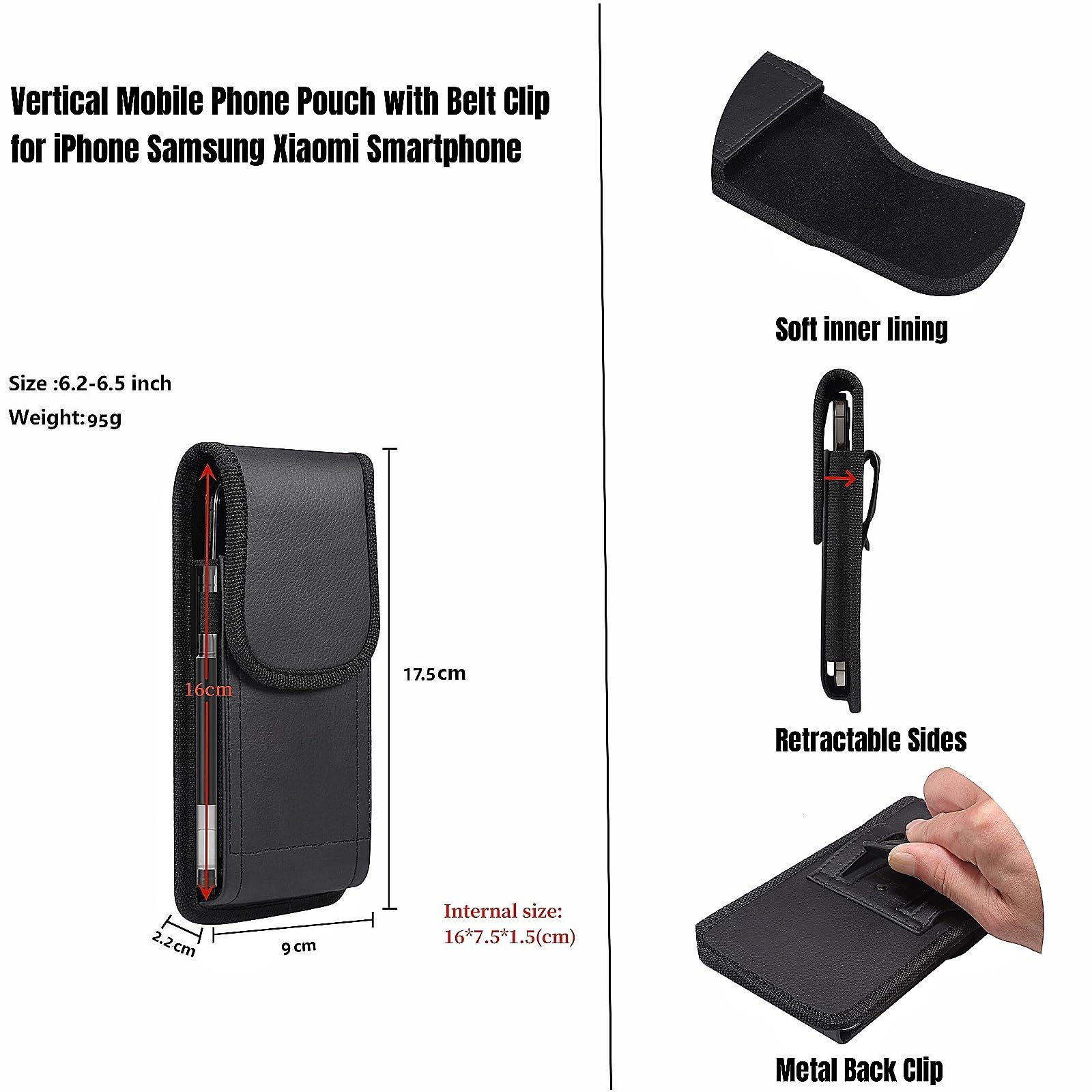 Universal Phone Holster Belt Case - Compatible with Samsung Galaxy A33/A53/A54, Google Pixel 6A/7/7A, Xiaomi Redmi Note 11S/11, Motorola Edge 30 Neo, iPhone 11-16 Pro - Black - Perfect for Running, Hiking & Outdoor Activities