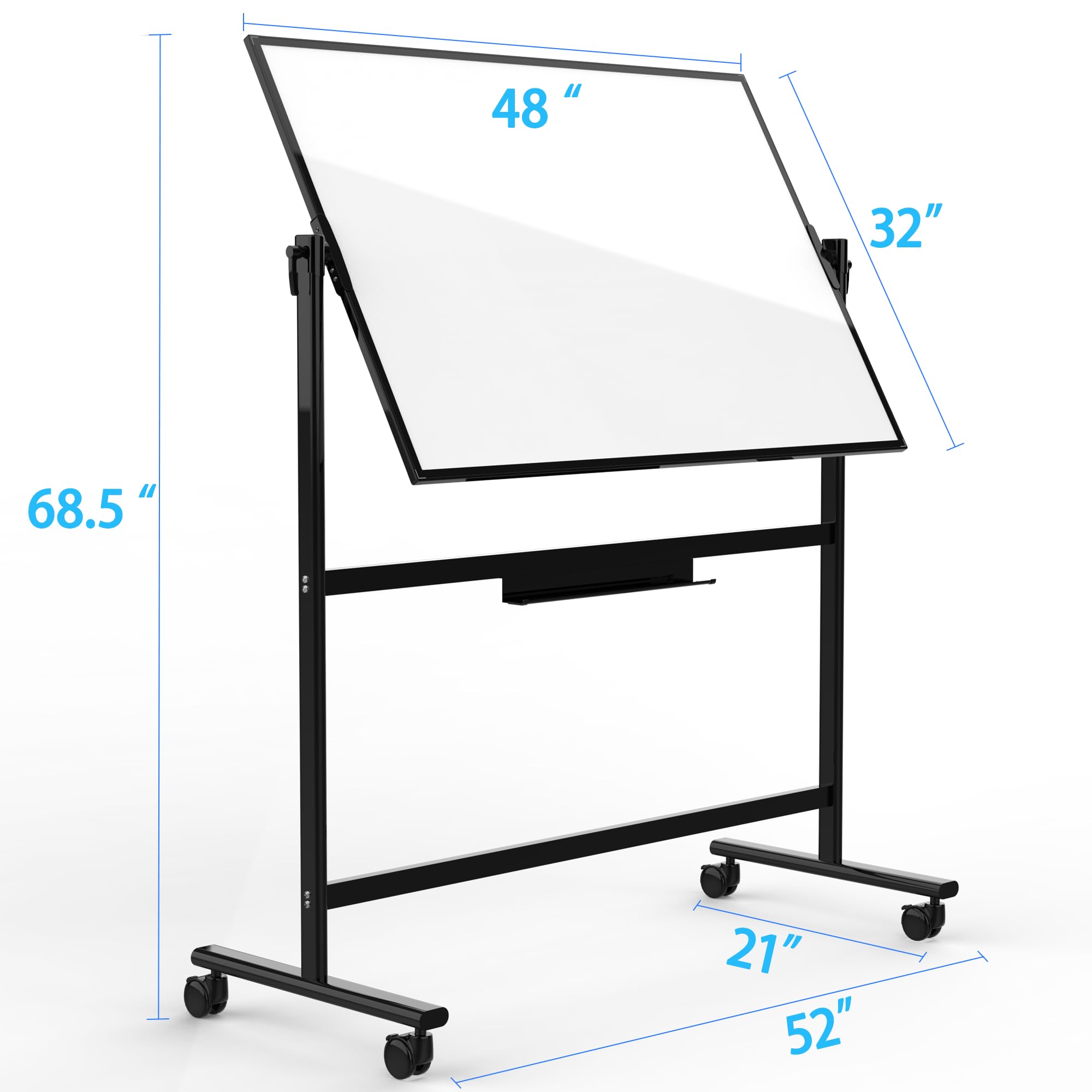 Adjustable Angle Rolling Whiteboard with Stand - Mobile Dry Erase Board on Wheels for Homeschool, Office & Classroom Use (Black)