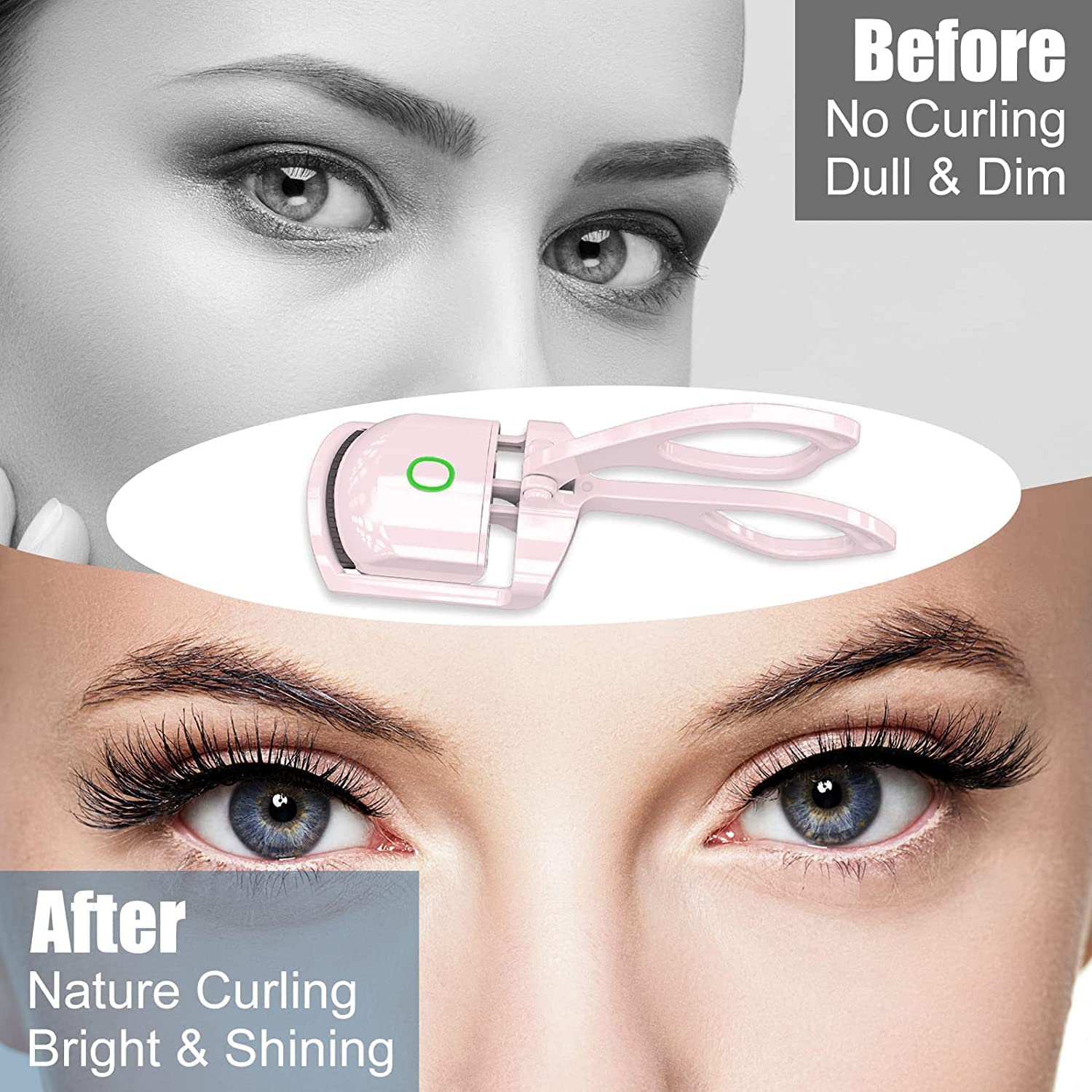 Magnova Store USB Heated Eyelash Curler for Women - 2 Adjustable Temperature Settings, Long-Lasting Warm Curling Tool for Natural Lashes | Perfect for Home Use, Travel & Professional Makeup Application