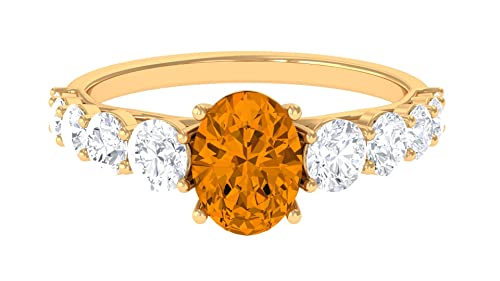 Natural Citrine Engagement Ring - 6X8 MM Oval Cut Citrine & Moissanite Ring - 14K Solid Gold November Birthstone Jewelry - Perfect for Proposals, Anniversaries & Special Occasions