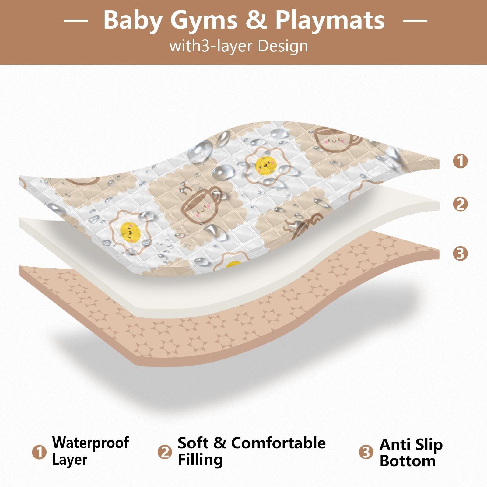 **KICPOAY Baby Play Mat with Coffee Cups & Fried Eggs Design - 50