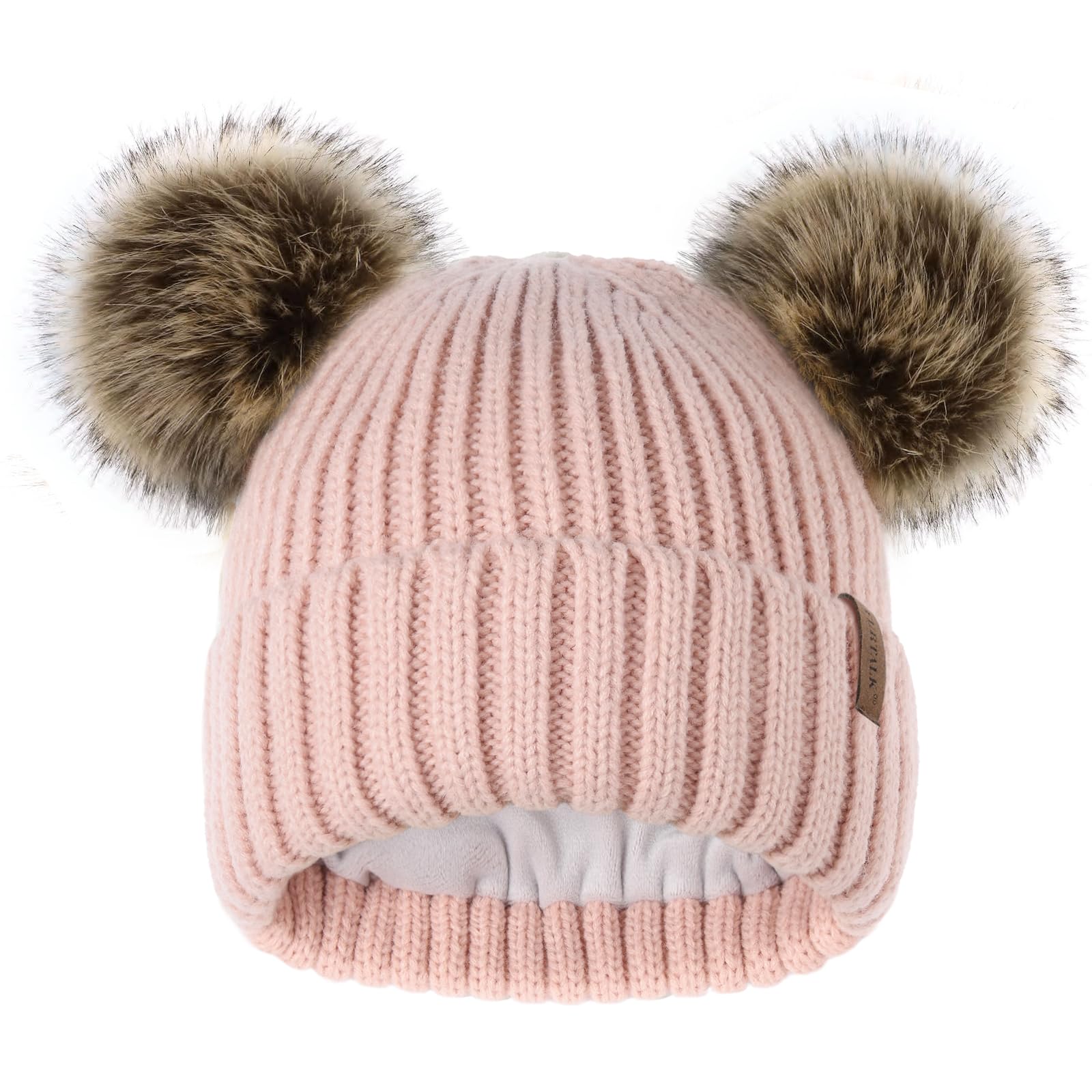 FURTALK Women's Fleece Lined Winter Beanie Hat with Faux Fur Pom Poms - Soft Warm Knit Hat for Women & Girls - Perfect for Snow Days, Skiing & Outdoor Activities