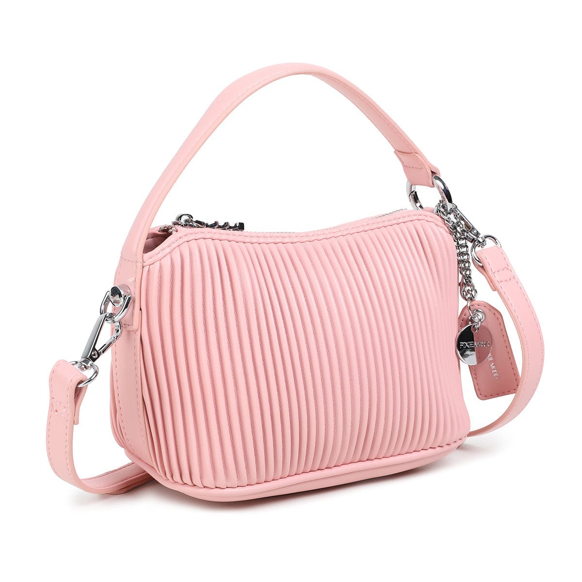 Ella Vegan Leather Crossbody Bag for Women - Light Pink Pleated Shoulder Purse | Fashion Handbag for Daily Use, Work, Travel and Date Night