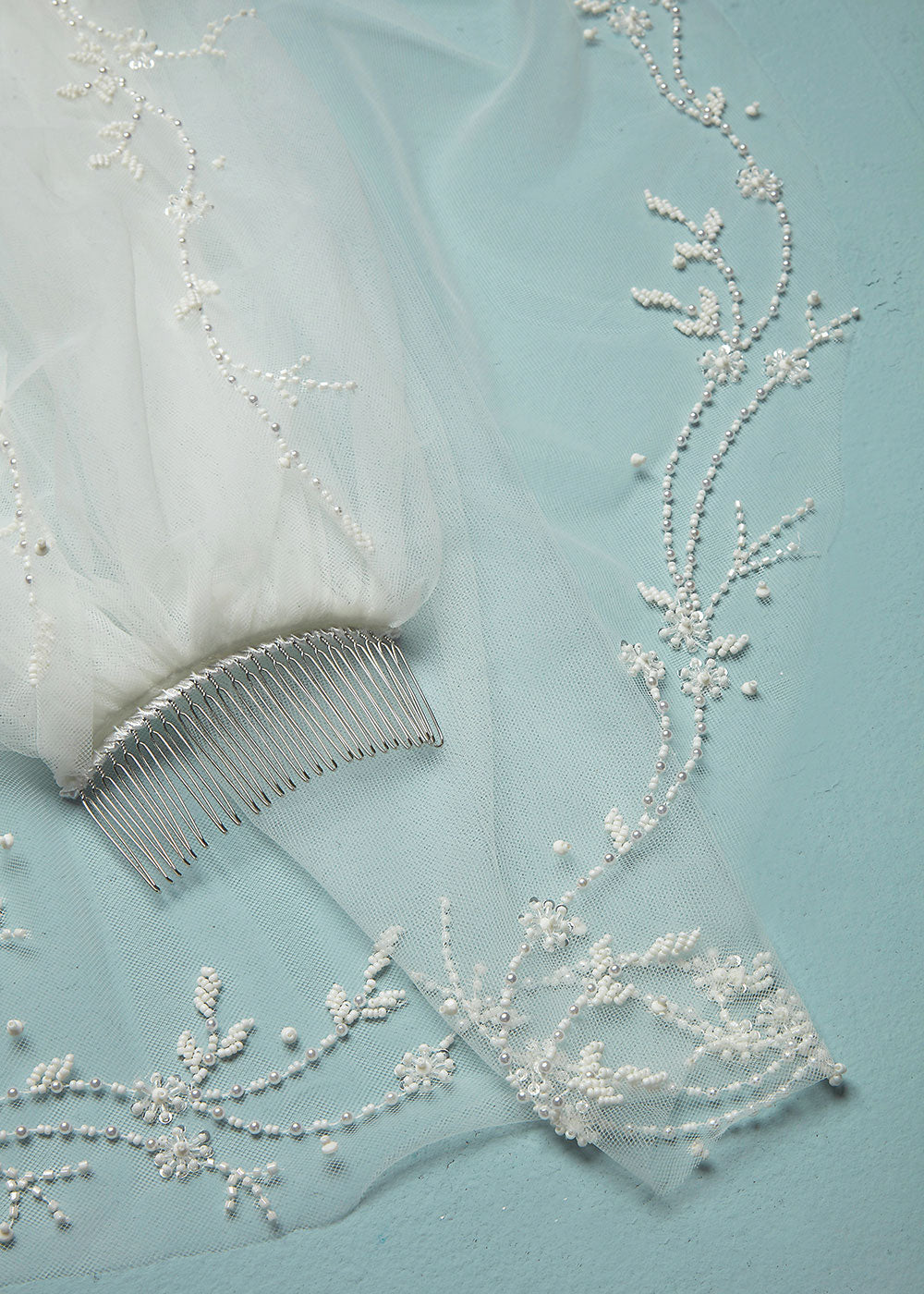 Peyton Veil Fingertip Wedding Veil With Beaded Edging - Elegant Bridal Accessory for Ceremony & Photography