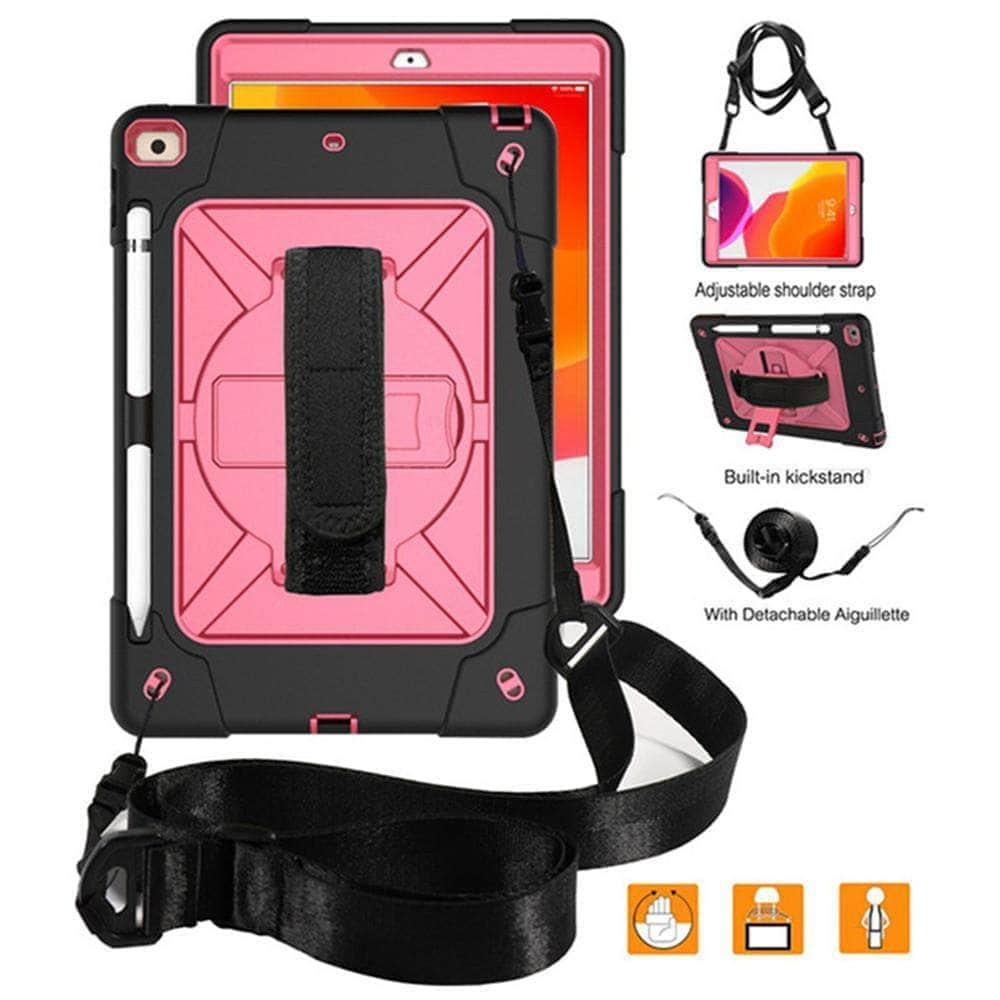 Heavy Duty Rotating Stand Tablet Case for iPad 10.2 (7th/8th Gen 2019/2020) with Hand Strap & Shoulder Strap - Perfect for Home, Office, and Travel Use