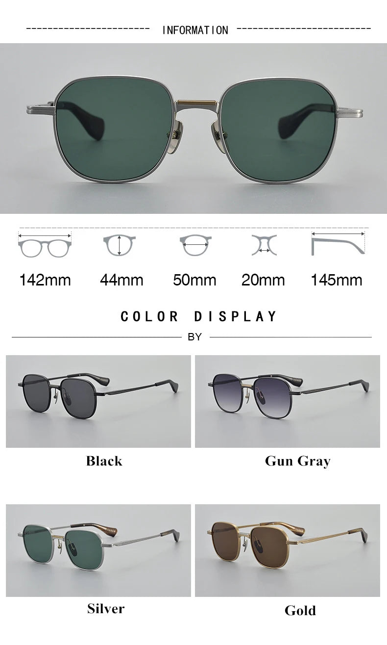 Unisex Black Titanium Polarized Square Sunglasses Full Rim - UV Protection, Lightweight & Durable for Outdoor Activities, Driving, and Travel