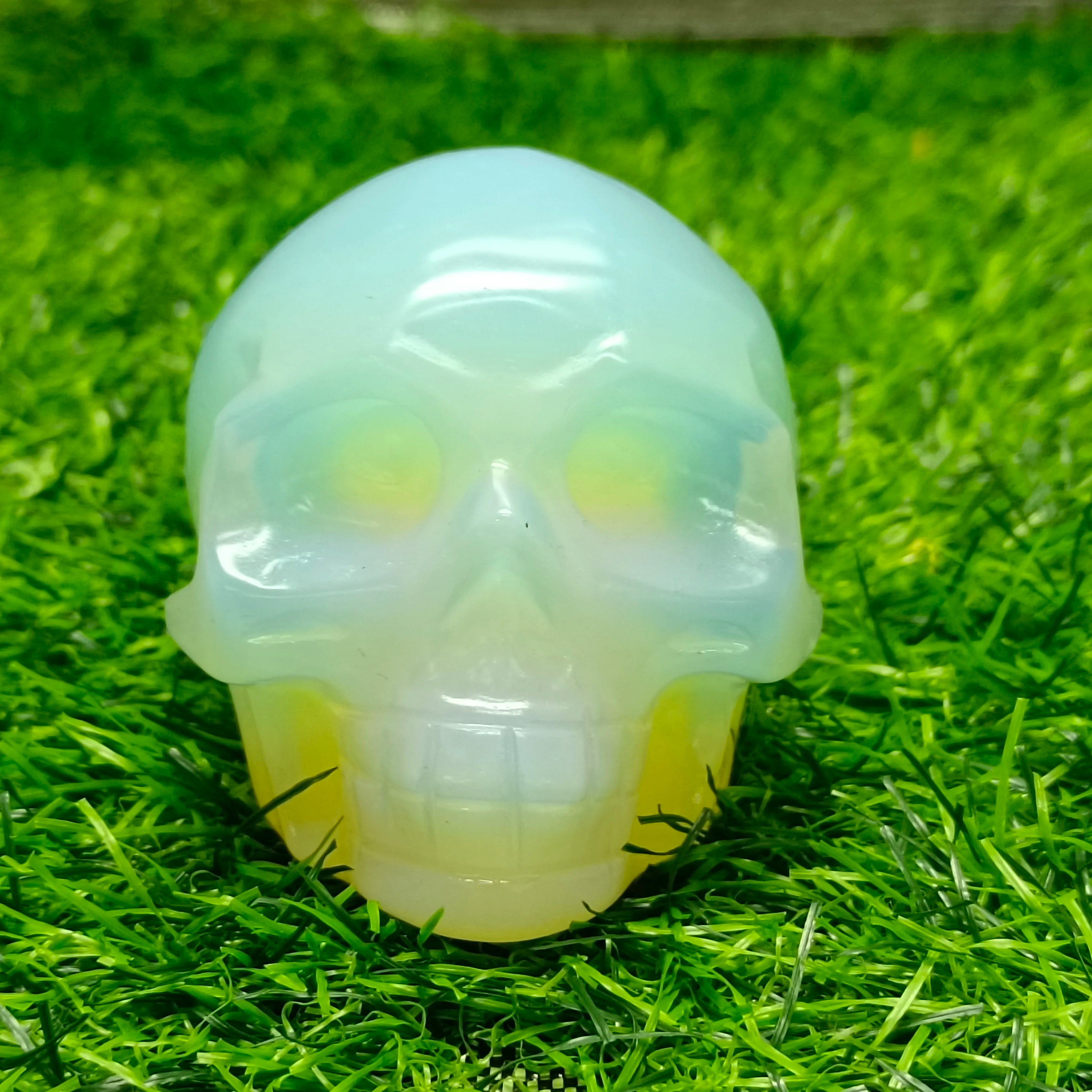 Natural Opal Skull Carving - Healing Quartz Crystal Mineral Stone for Reiki, Meditation & Spiritual Decor - Unique Degaussing Home & Office Decoration Gift
