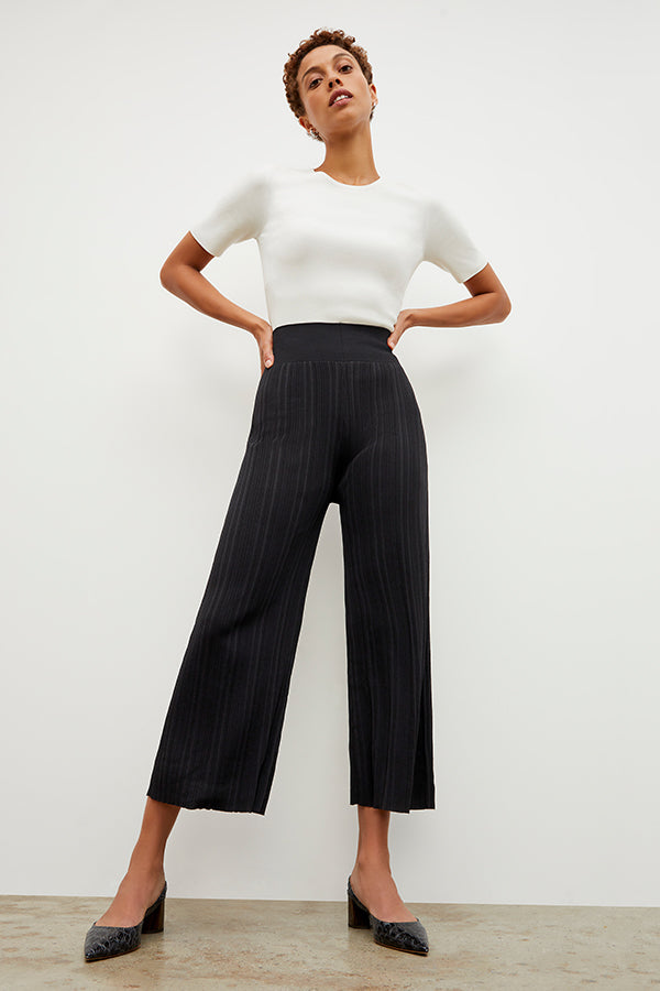Marijane Pant Textured Knit Women's High Waisted Pants - Black | Comfortable Stretchy Lounge Pants for Yoga, Travel & Casual Wear