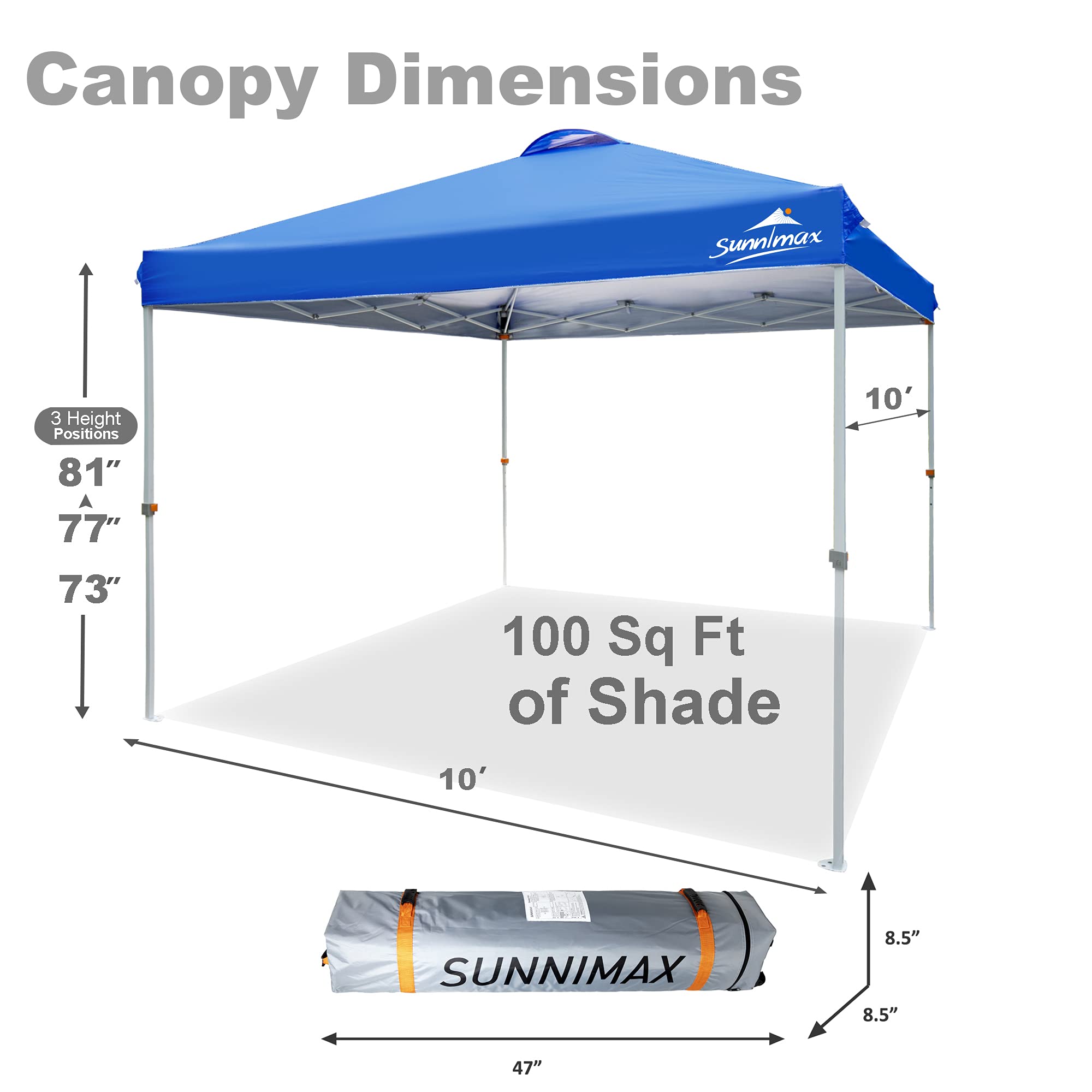 10x10FT Blue Pop Up Canopy Tent - Waterproof Portable Folding Shelter with Roller Bag & 4 Sand Bags - Perfect for Outdoor Parties, Tailgating, Camping, and Beach Events