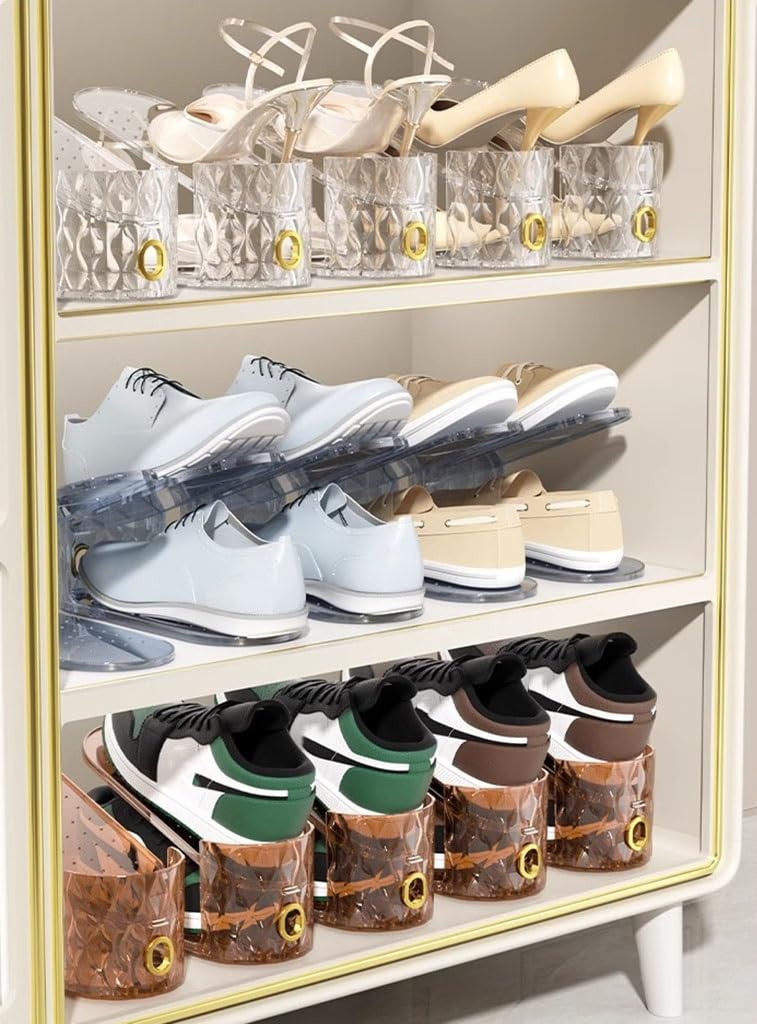 Transparent Shoe Slots Organizer Set - Anti-Slip & Space-Saving Shoe Display Rack for Closet Storage (20-Piece, Red) - Perfect for Organizing Sneakers, Heels & Boots in Bedroom or Entryway