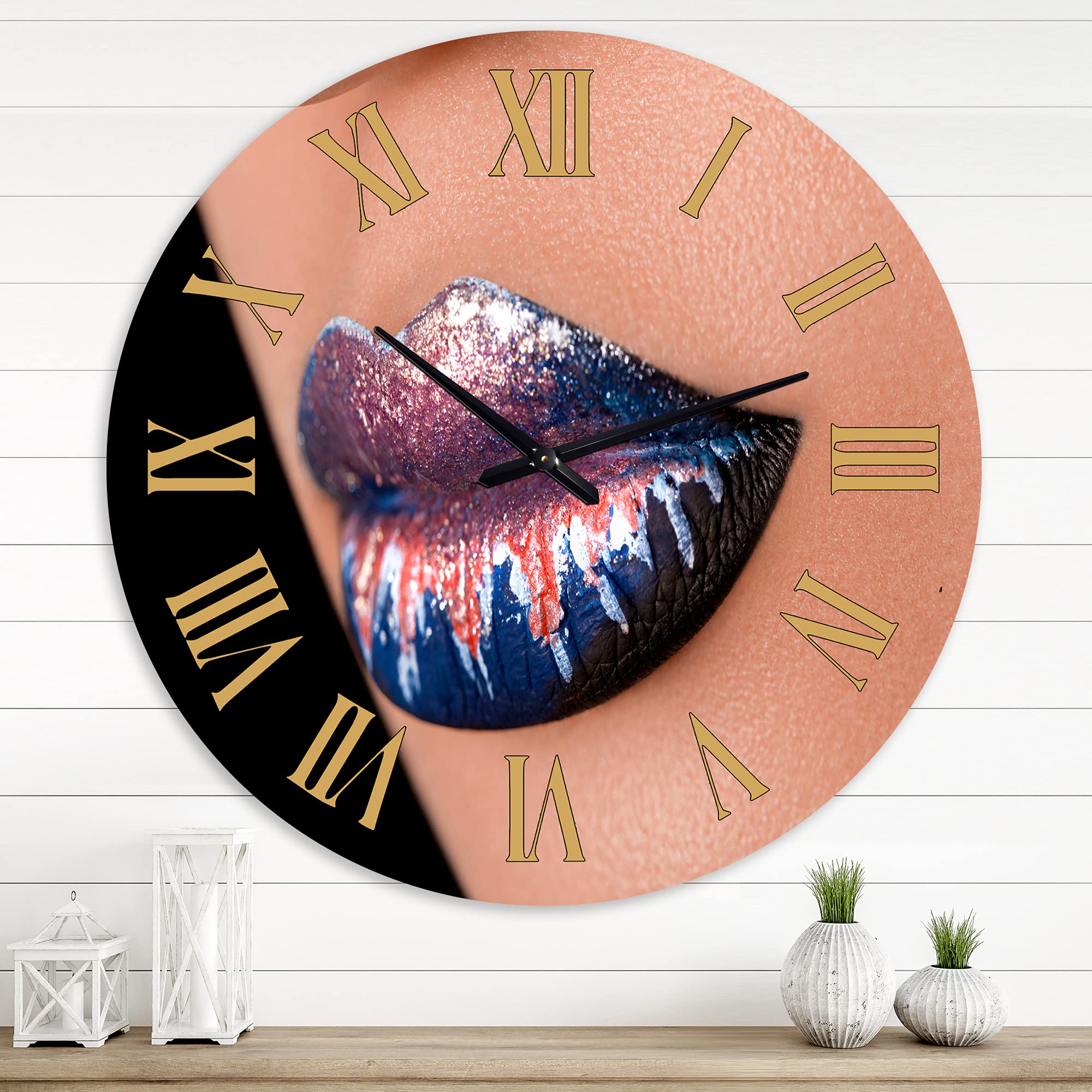 DesignQ Modern Wall Clock - Creative Fashion Lipstick Art Large Wall Decor for Living Room, Bedroom & Office | Unique Home Décor Gift Idea