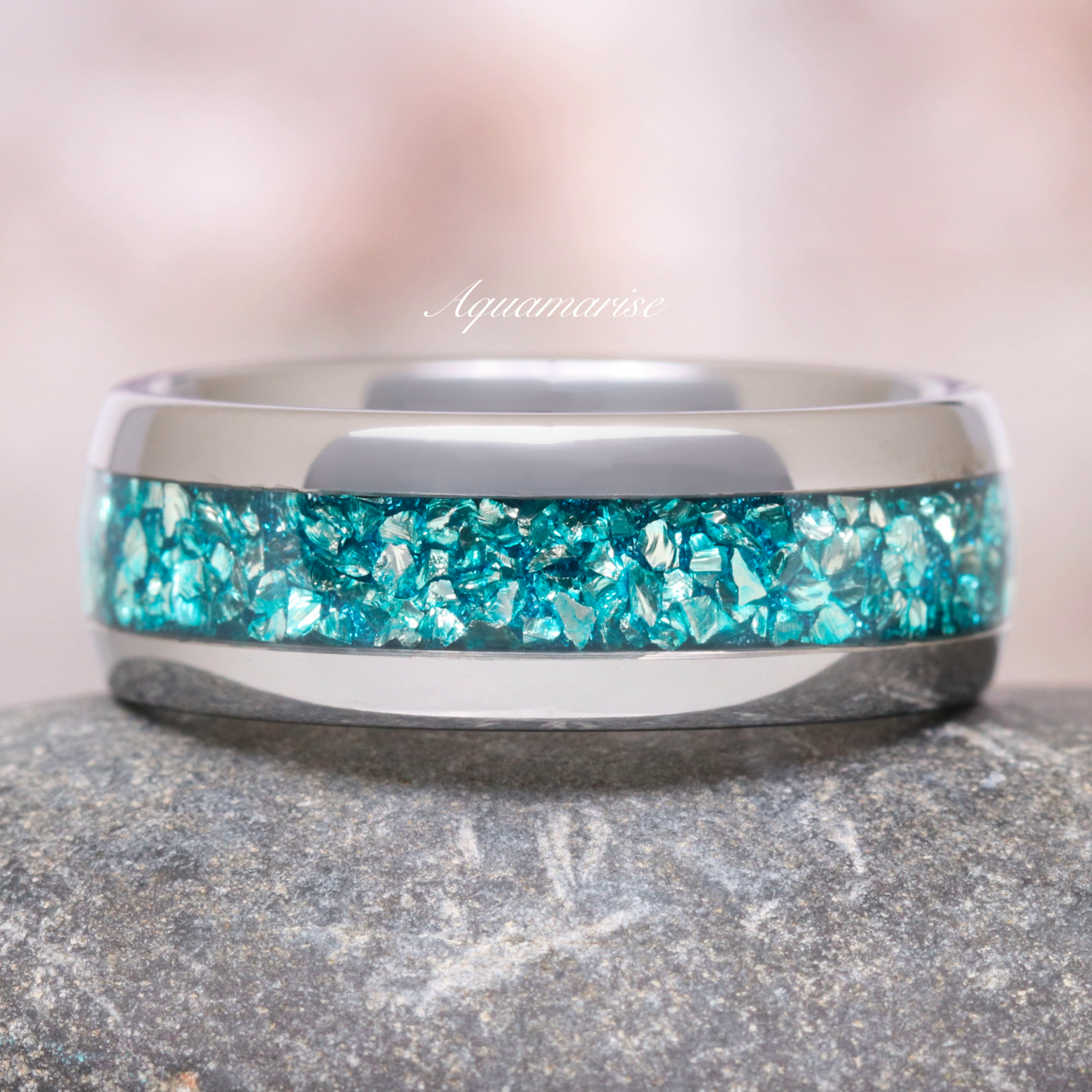 8MM Aquamarine Tungsten Wedding Band for Men - Durable & Elegant Ring for Engagement, Anniversary, and Everyday Wear