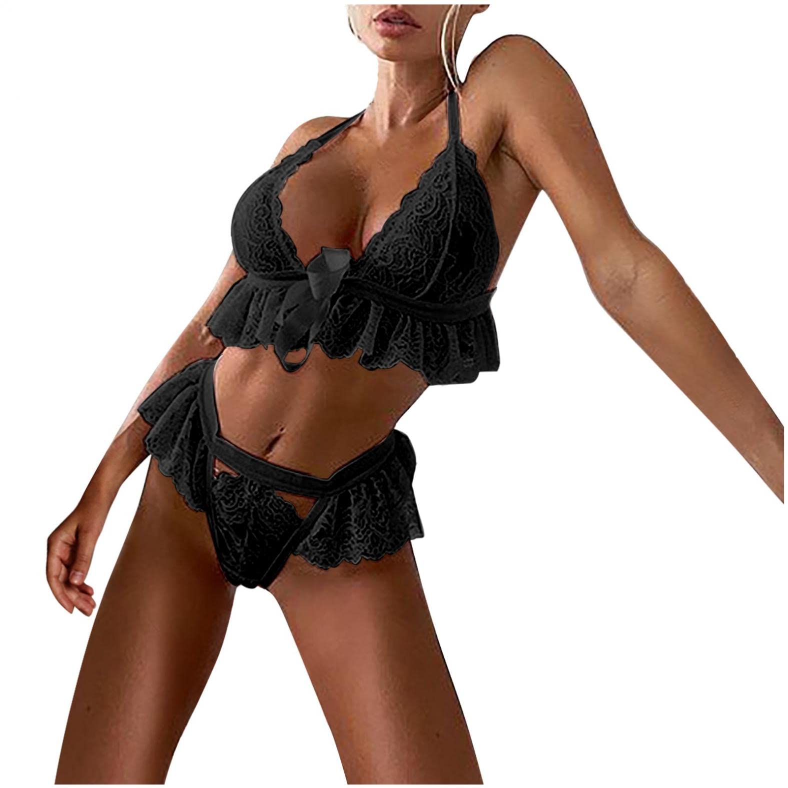 Sexy Lace Pajama Set for Women - Wireless Bra & Panty Lingerie Set, Comfortable Sleepwear for Date Night, Honeymoon & Romantic Occasions