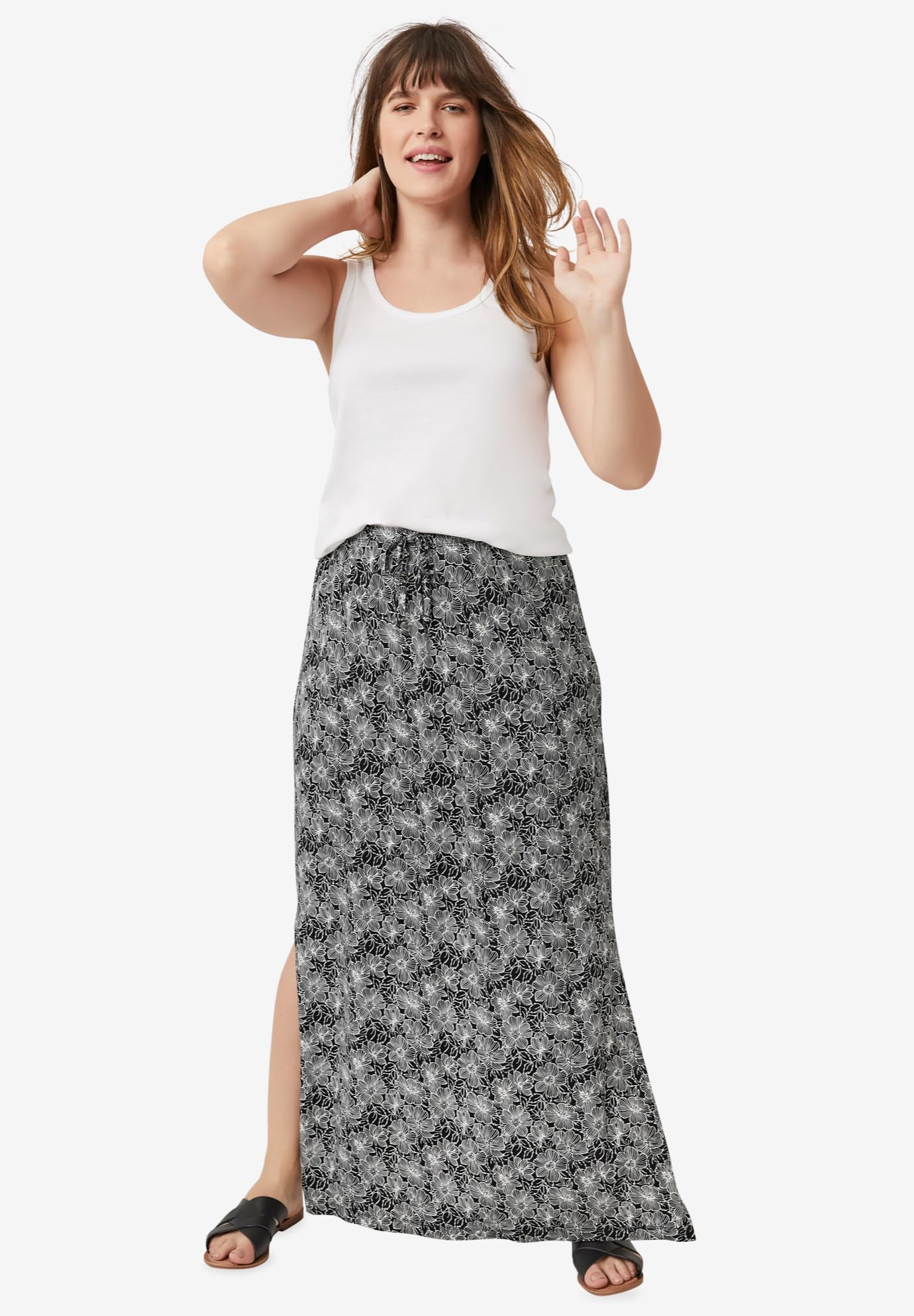 Ellos Women's Plus Size Knit Maxi Skirt - Stretchy Flowy Long Skirt for Casual & Summer Outfits | Perfect for Beach, Vacation & Boho Style