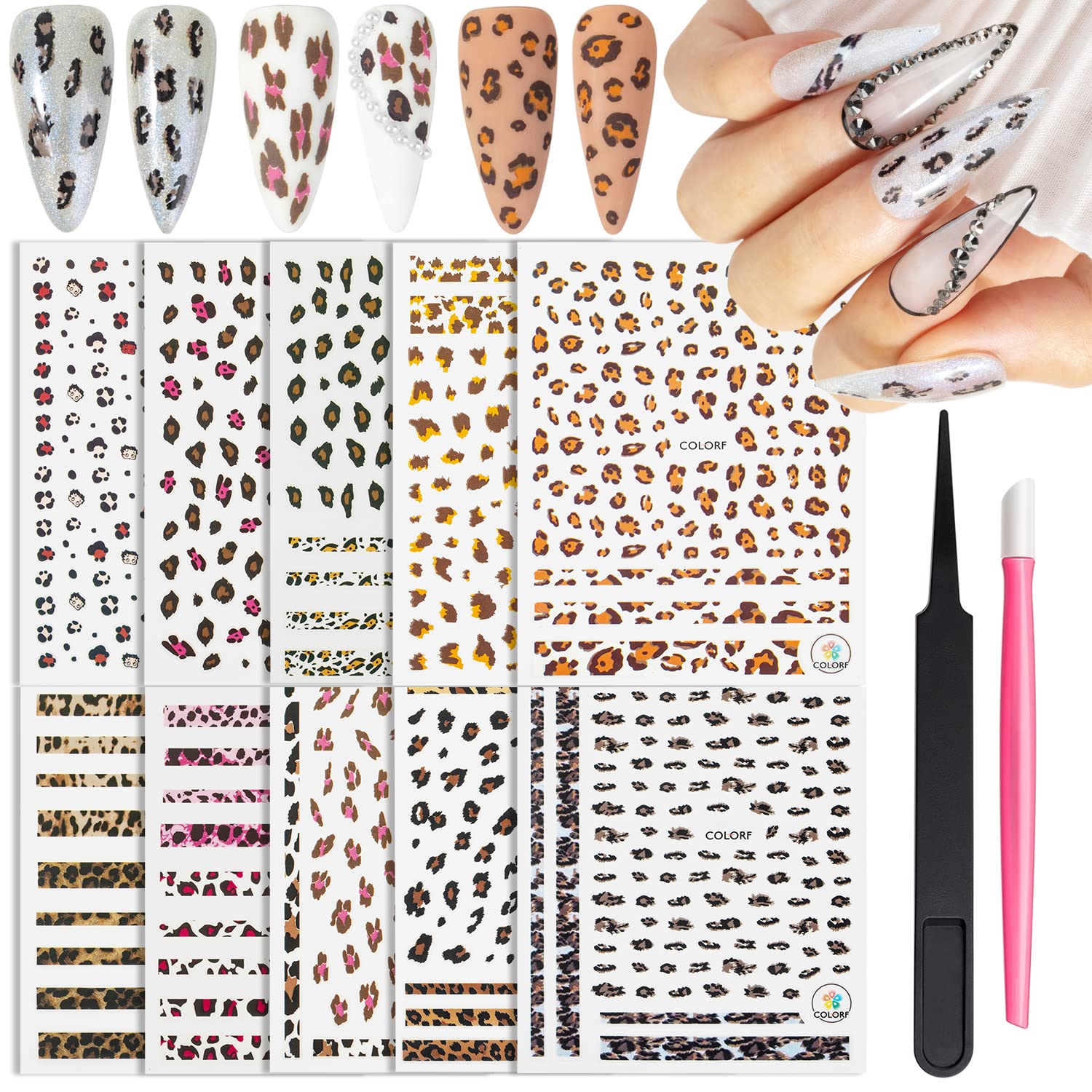 3D Leopard & Mermaid Nail Art Stickers - Self-Adhesive Nail Decals Set for Summer Designs | DIY Nail Salon Accessories for Girls & Women | Perfect for Parties, Vacations & Special Occasions