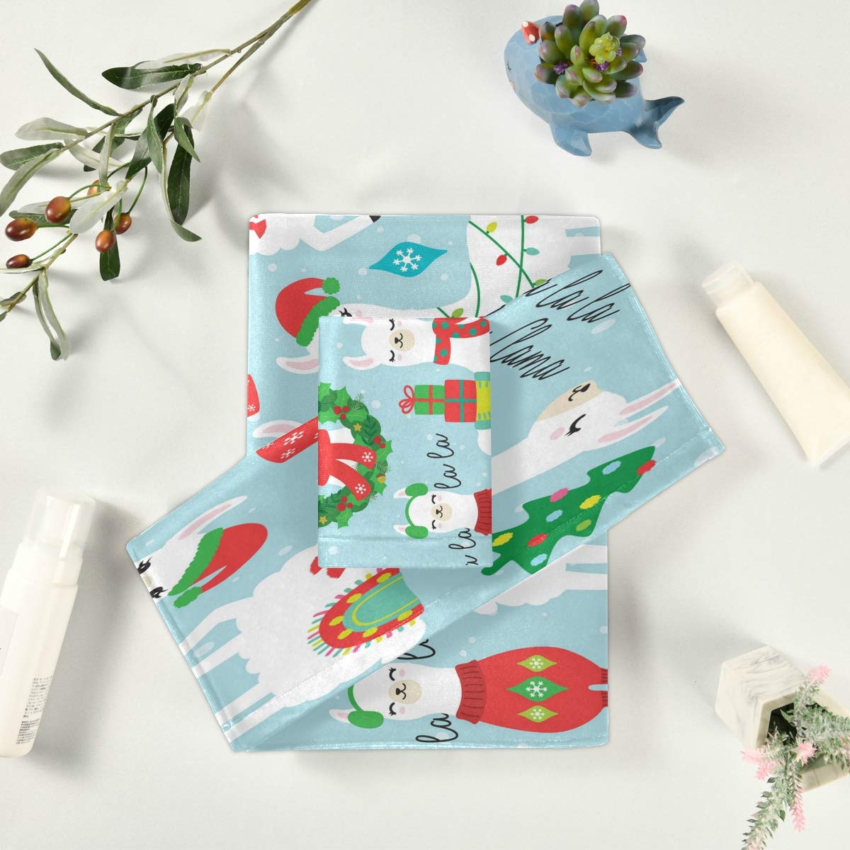 Christmas Llama Alpaca Towel Set - 3-Piece Soft & Absorbent Bath Towels for Winter, Snow, Spa - Home, Hotel, Gym & Swim Decor - Perfect for Holiday Gifts & Cozy Bathroom Essentials