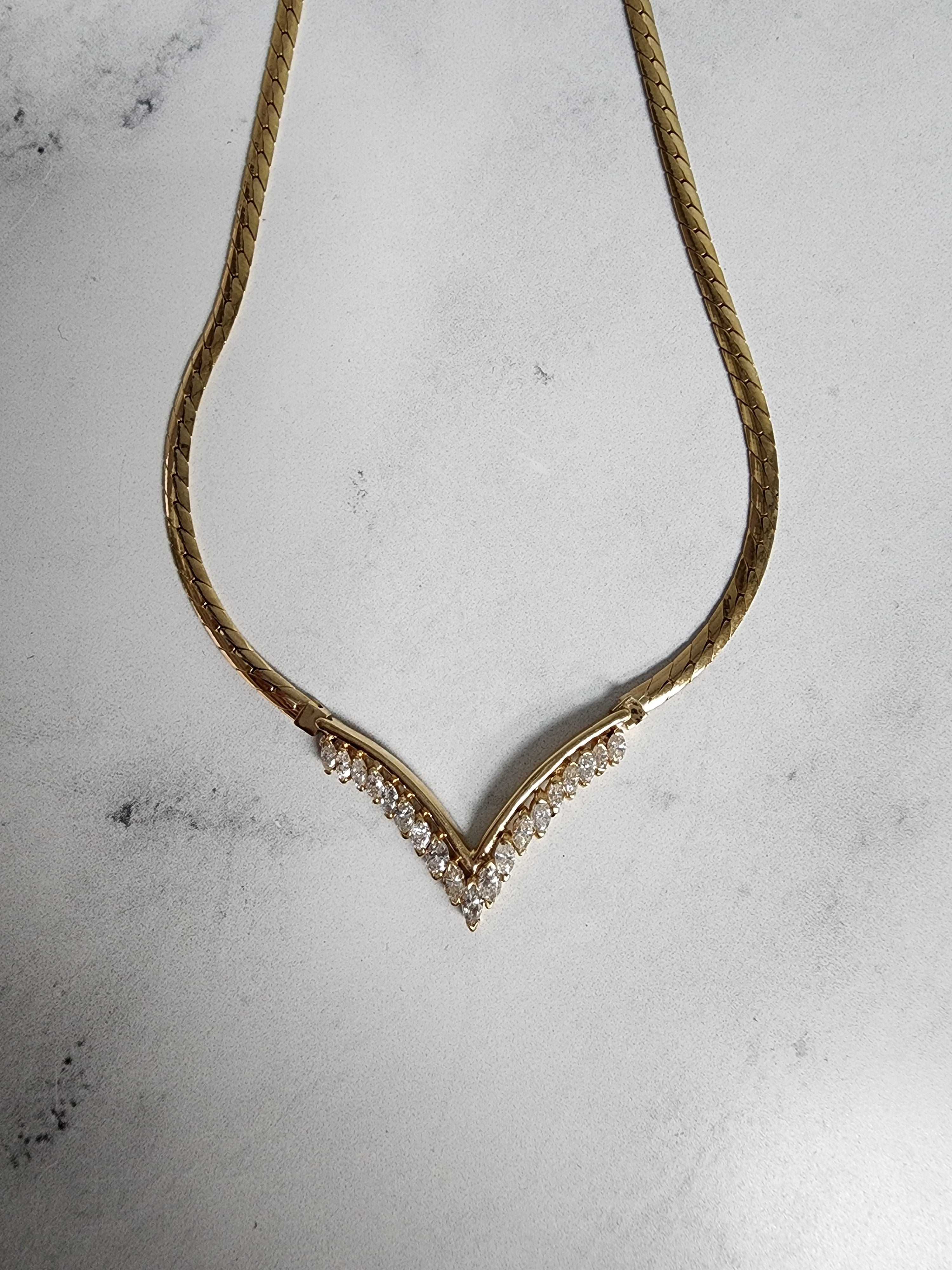 Marquise V-Shaped Diamond Bridal Necklace - Elegant Wedding Jewelry for Brides, Engagement & Anniversary Gifts