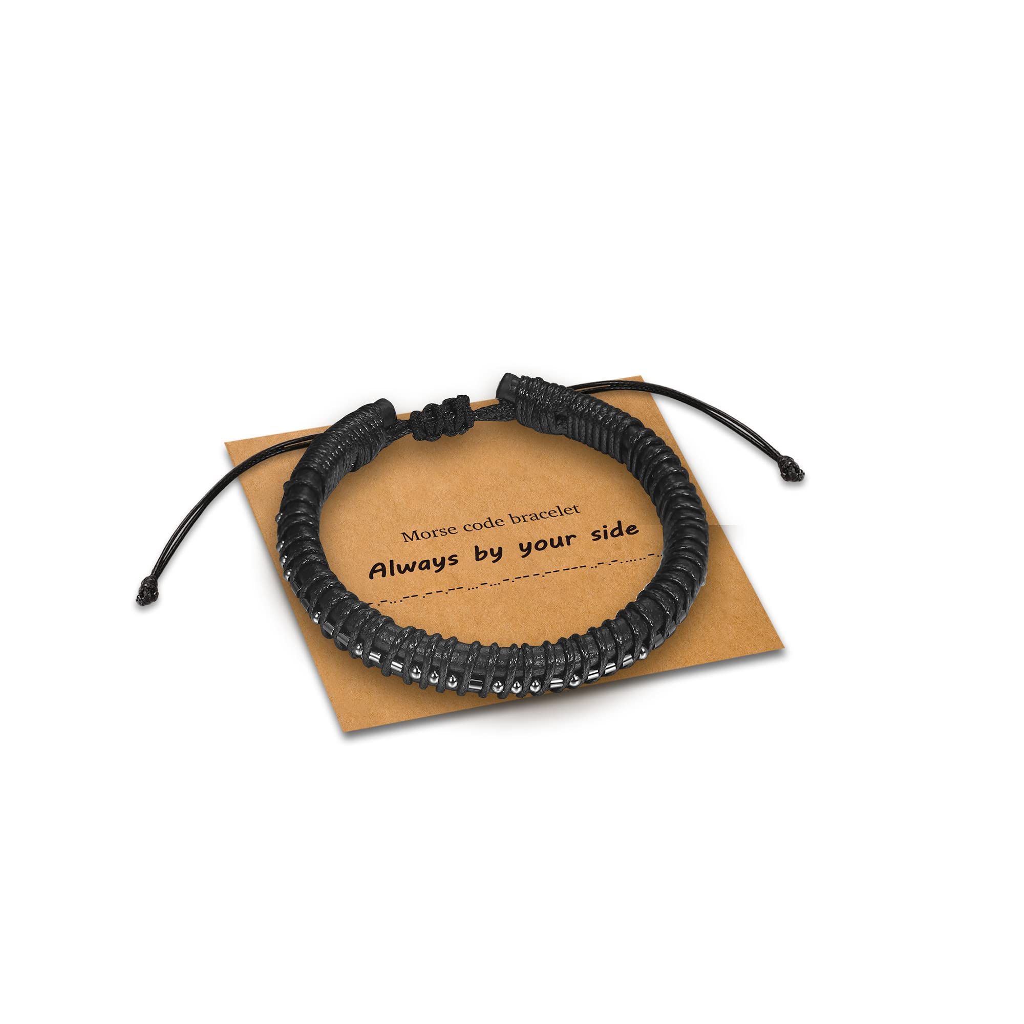 Morse Code Bracelet for Men - Gunmetal Beads on Black Leather - Inspirational Gift for Boyfriend, Husband, Dad, Son - Birthday, Valentine's Day Gift Idea - Perfect for Everyday Wear, Date Nights & Special Occasions