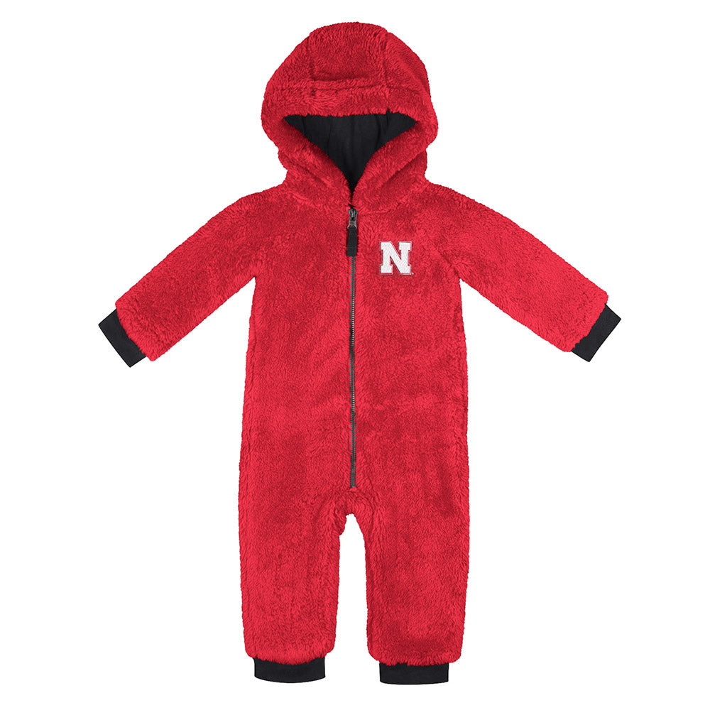 **Nebraska Huskers Infant Sherpa Romper for Boys & Girls - Soft Ko Dan Fur Baby Jumpsuit - Perfect for Winter Outfits & Family Game Day**