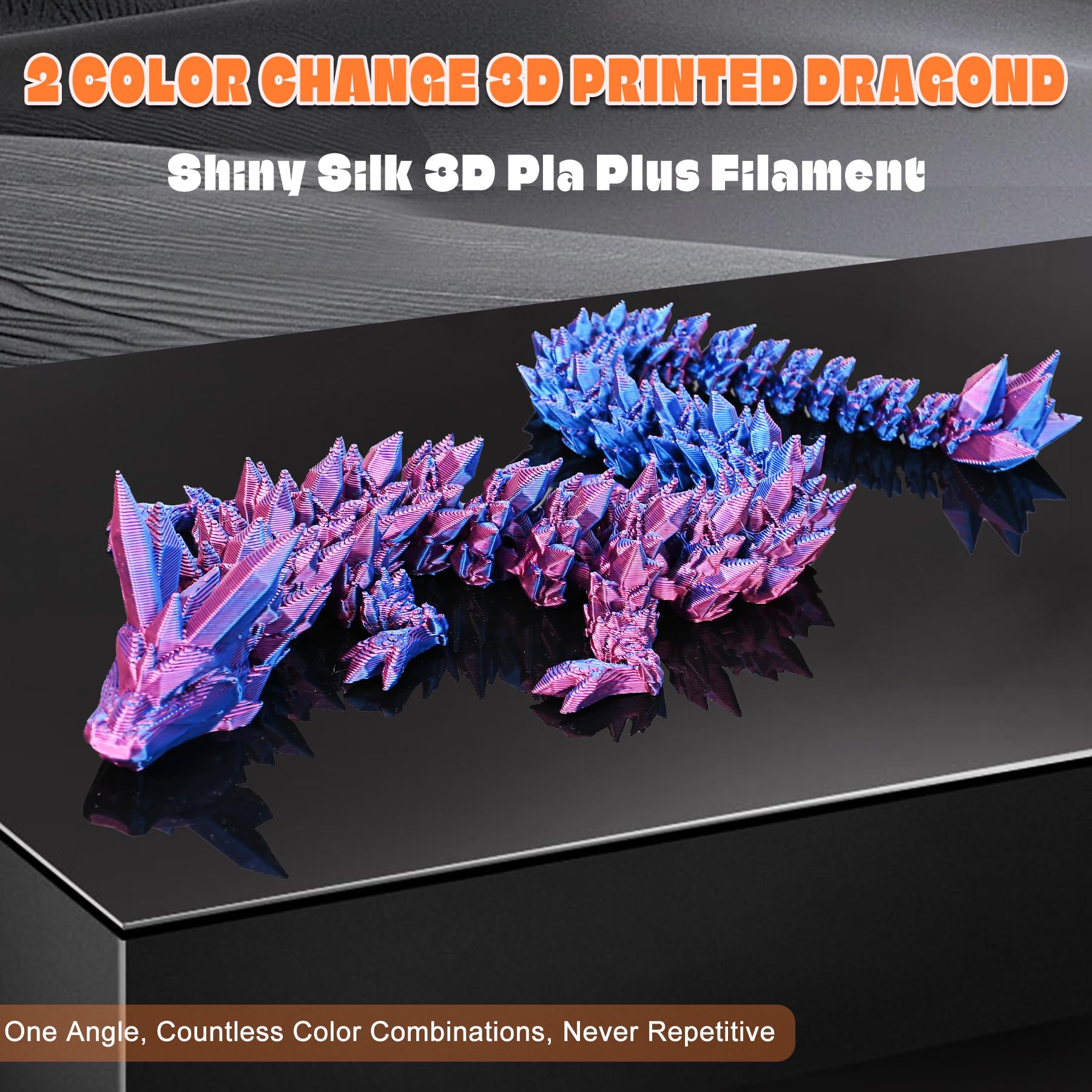 3D Printed Crystal Dragon Fidget Toys - 2PCS for Home & Office Decor