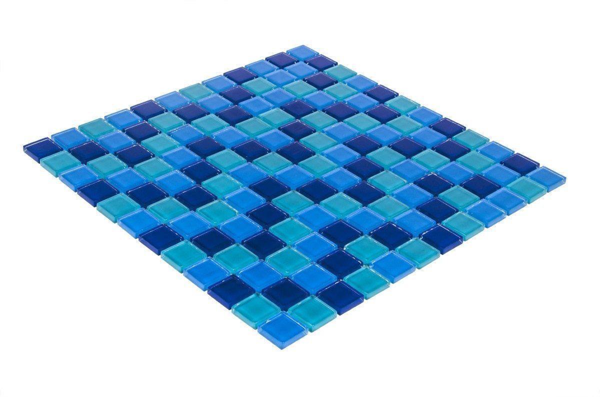 Ocean Blue Glass Mosaic Tile Backsplash - 1x1 Inch Peel and Stick Tiles for Kitchen, Bathroom, and Shower Wall Decor - Waterproof DIY Home Improvement