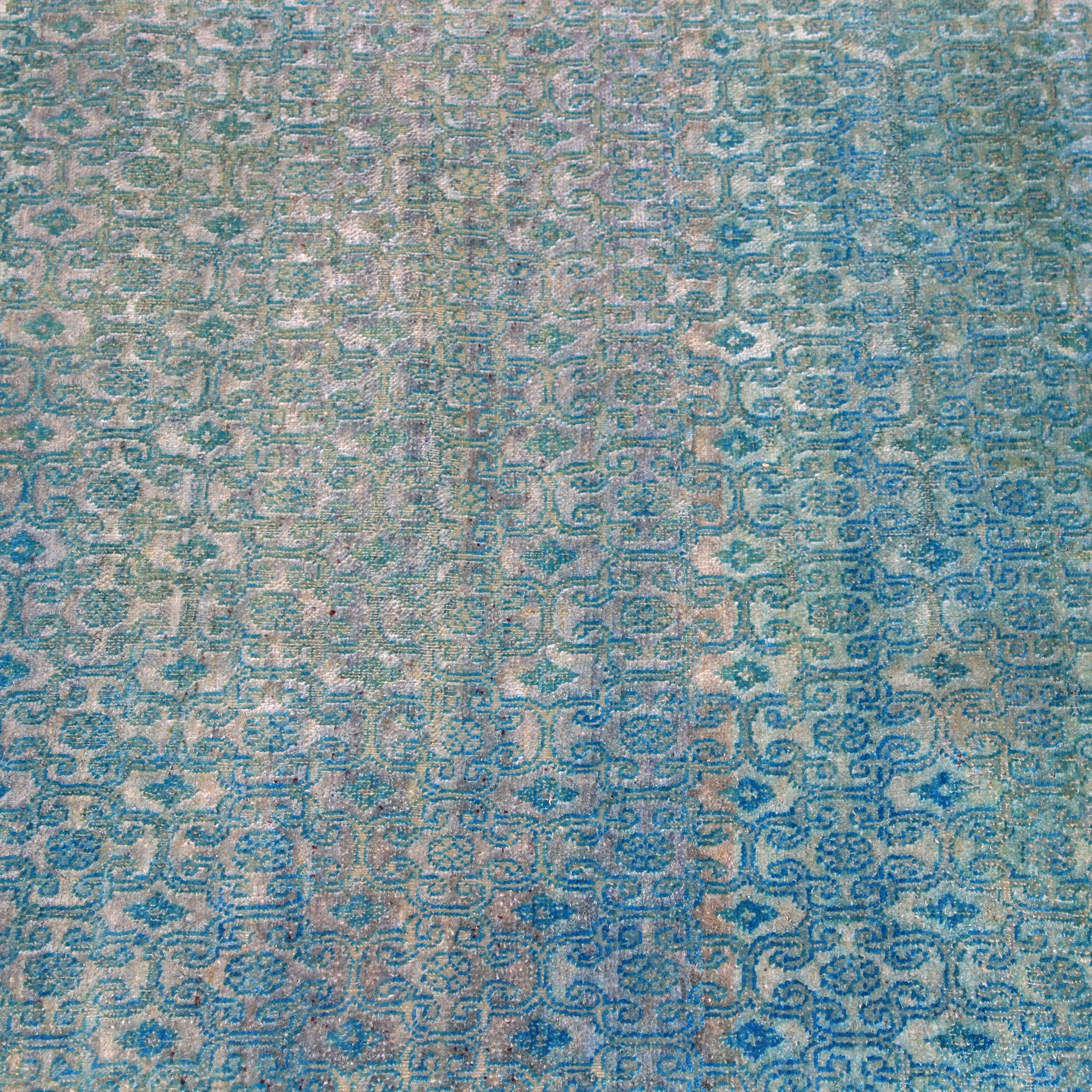 Blue Transitional Wool Silk Blend Runner Rug 2'11
