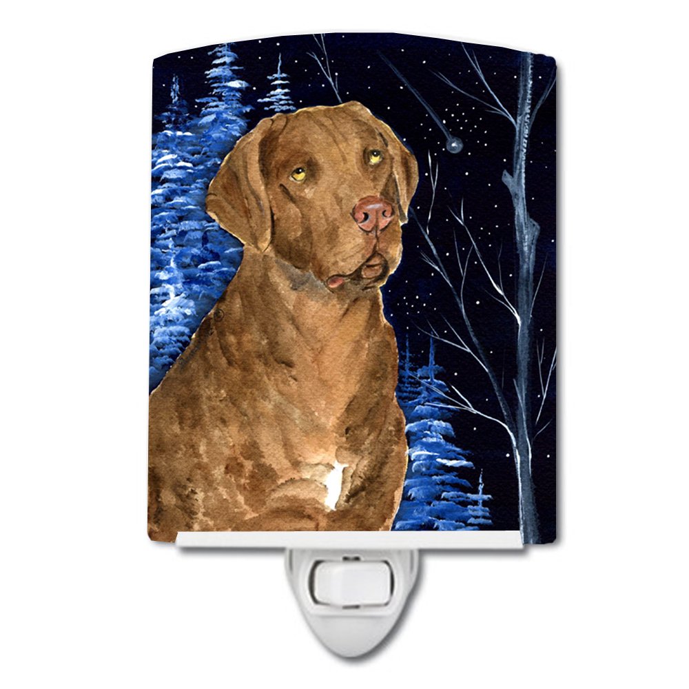 Starry Night Chesapeake Bay Retriever Ceramic Night Light - UL Certified Compact Nightlight for Bedroom, Bathroom, Nursery, Hallway & Kitchen | 6x4x3 Inches Multicolor Dog-Themed Decor | Perfect for Nighttime Safety & Cozy Ambience