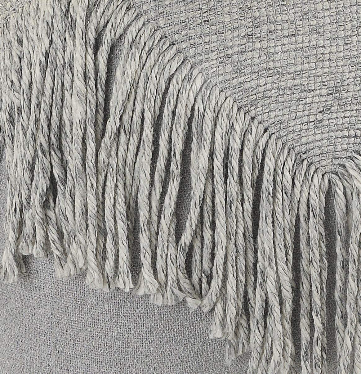 LR Home Evette Rios Gray Distressed Wool Blend Square Ottoman Pouf - Handmade Modern Foot Rest & Decorative Accent for Bedroom, Living Room - 18