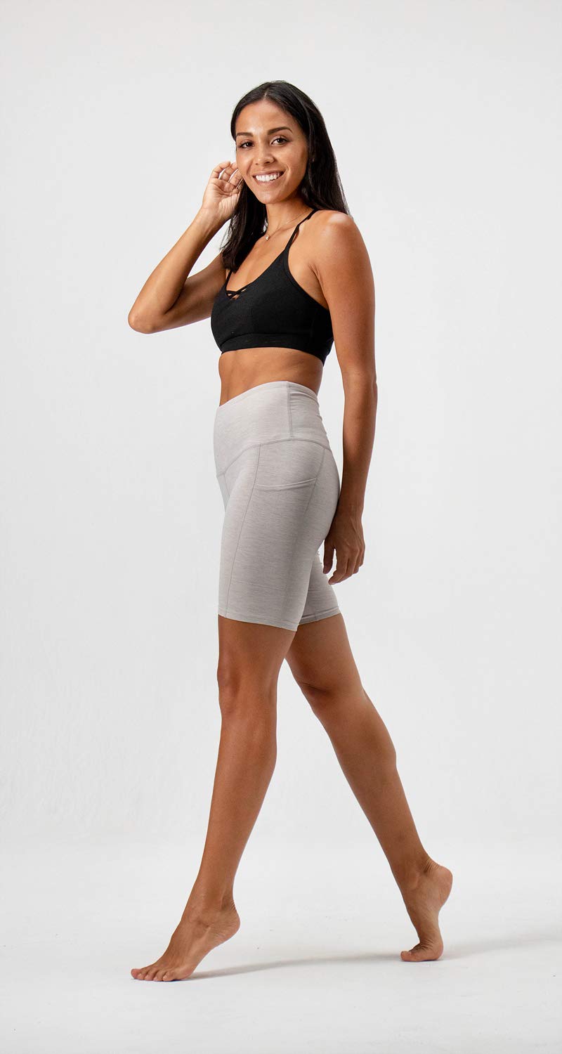 DEVOPS Women's High Waist Yoga Shorts 2-Pack - Workout Running Exercise Shorts with Side Pockets for Gym, Fitness & Active Lifestyle
