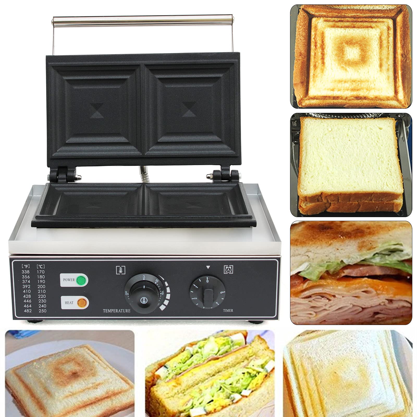 Commercial Sandwich Maker & Panini Press - 110V Non-Stick 2-Piece Set with LED Indicator Lights | Perfect for Bakeries, Restaurants & Home Kitchens | Make Grilled Cheese, Paninis & Breakfast Sandwiches