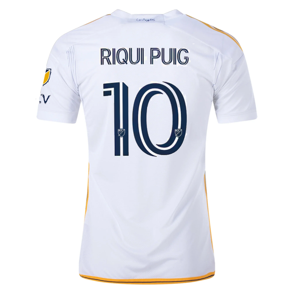 Adidas LA Galaxy Riqui Puig Home Jersey 2024/25 with MLS & Apple TV Patches - White/Yellow/Navy - Authentic Soccer Jersey for Fans & Players - Perfect for Matchdays, Training & Collecting