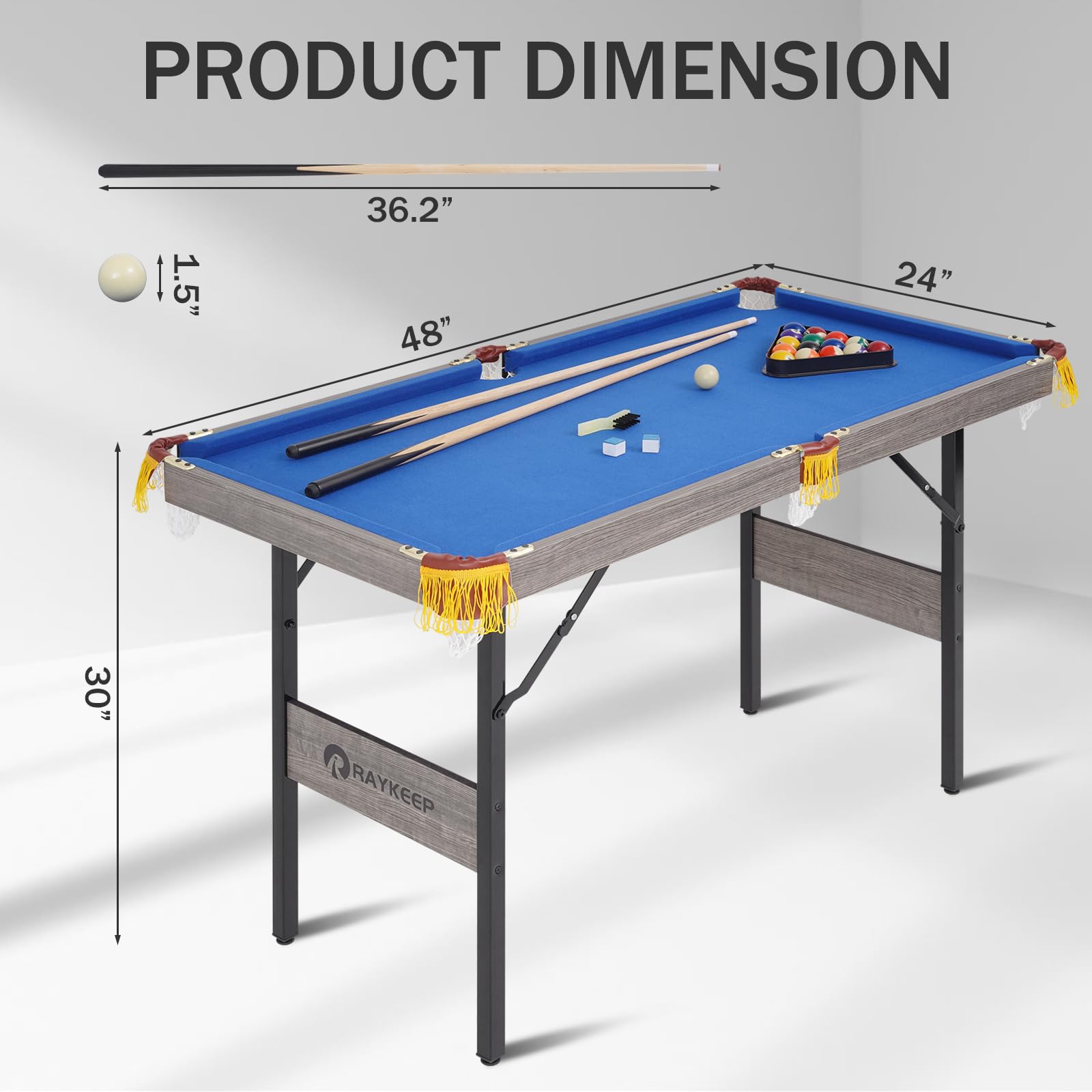 Portable Folding Billiard Table Set - Indoor/Outdoor Pool Table with Cues, Triangle, Chalk & Brush for Game Rooms - Perfect for Family Fun, Parties & Recreation Spaces