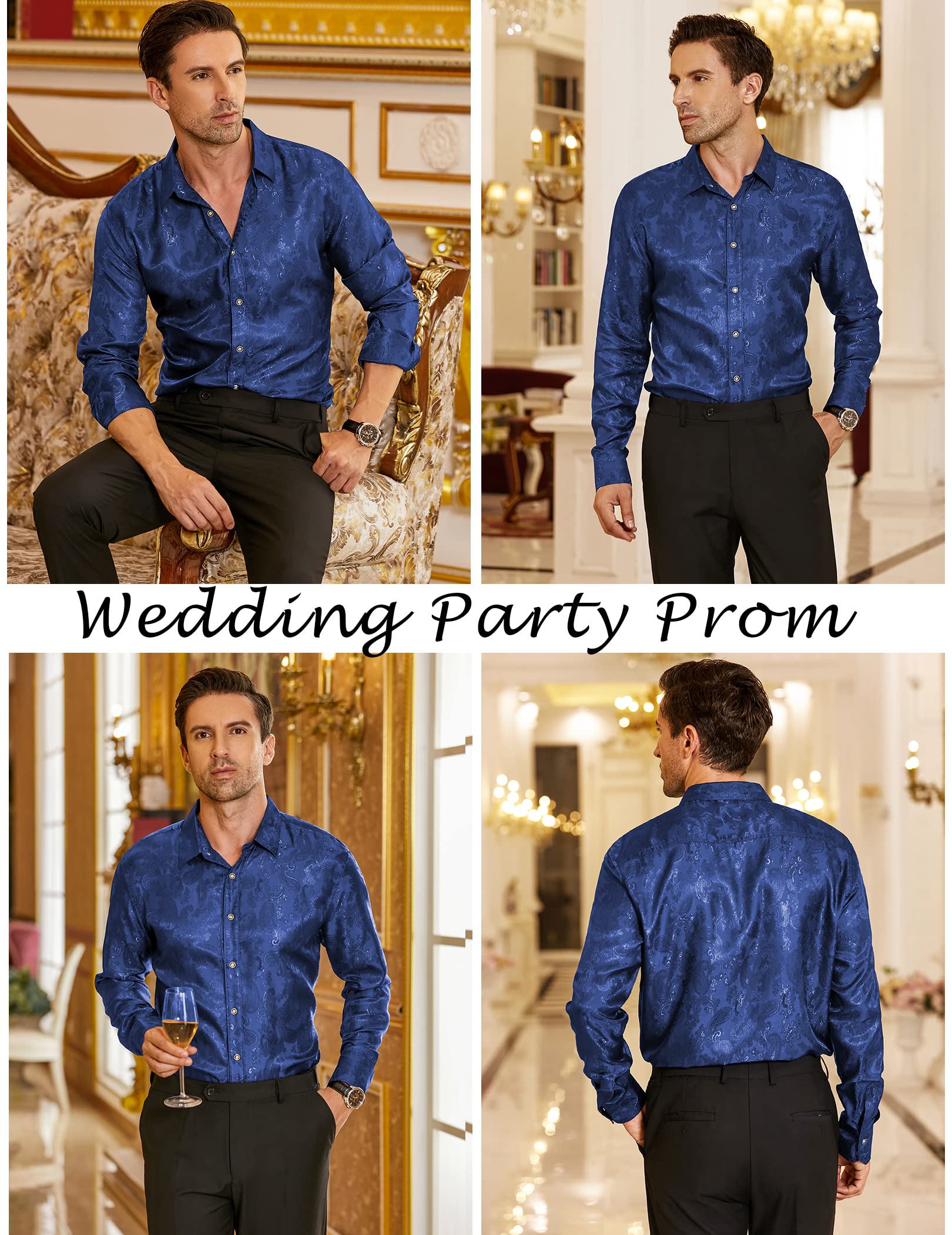 COOFANDY Men's Silk Satin Dress Shirt - Long Sleeve Floral Printed Button Down Shirt for Wedding, Party & Prom | Formal Occasions, Business Meetings & Special Events