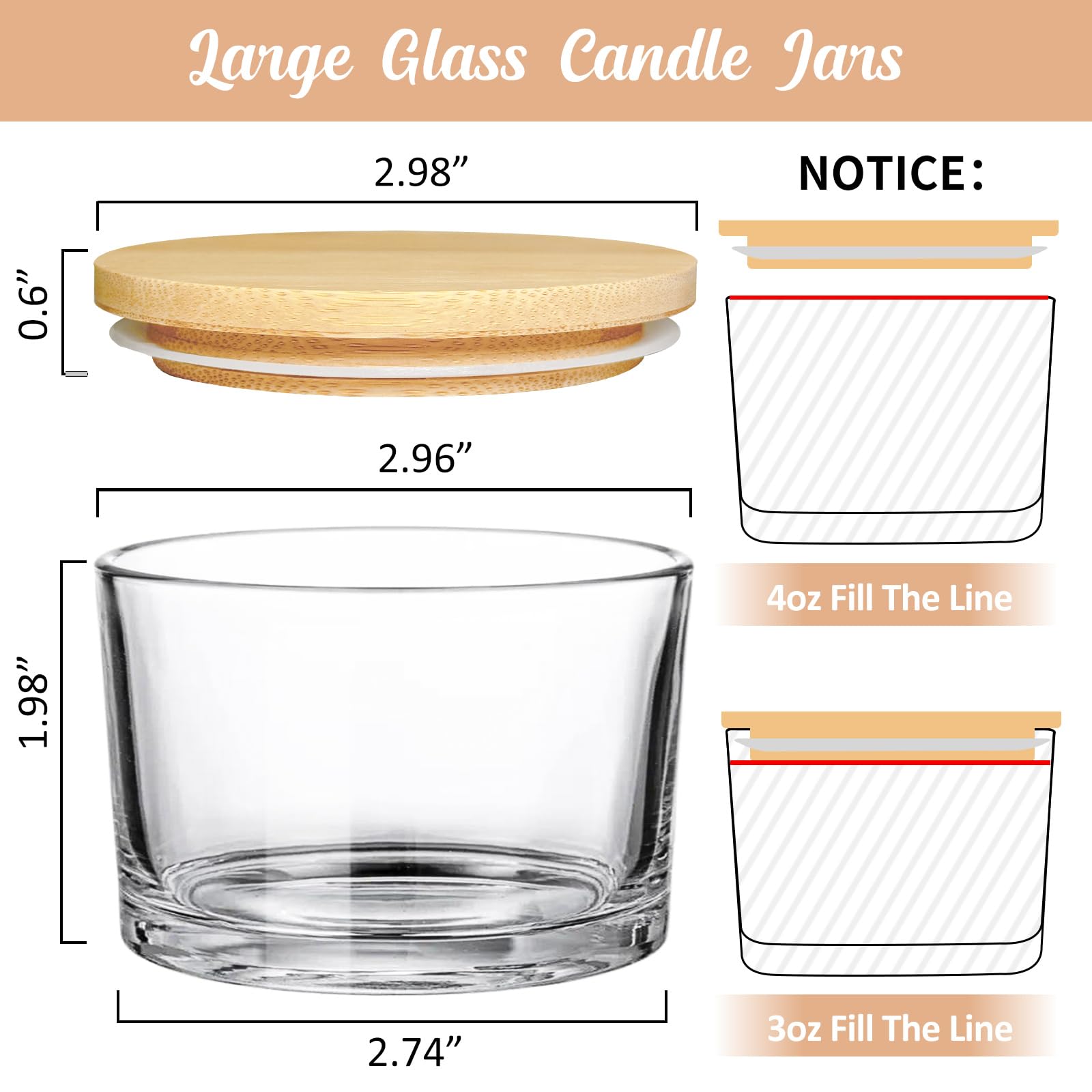 4oz Clear Glass Candle Jars with Bamboo Lids (15 Pack) - Small Wide Mouth Containers for DIY Candle Making, Wedding Favors, Home Decor & Gift Packaging - Perfect for Small Businesses & Crafters