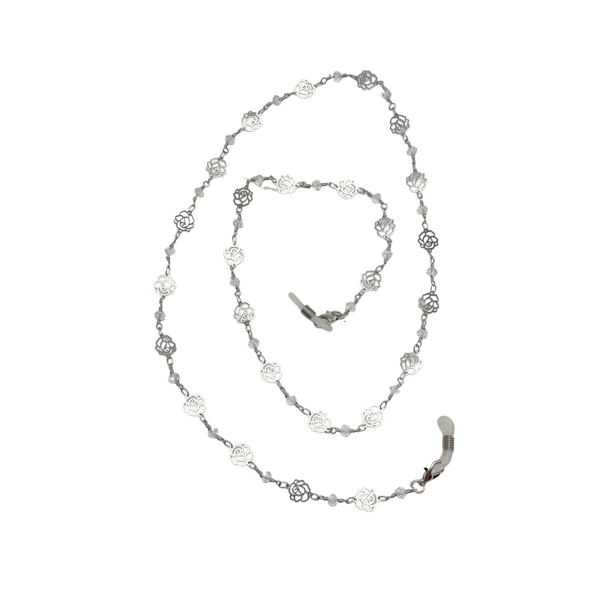 Silver Rose Sunglasses Chain - Stylish Eyeglass Holder for Women & Men - Perfect for Reading Glasses, Sunglasses & Eyewear Accessories | Great for Travel, Beach & Outdoor Activities