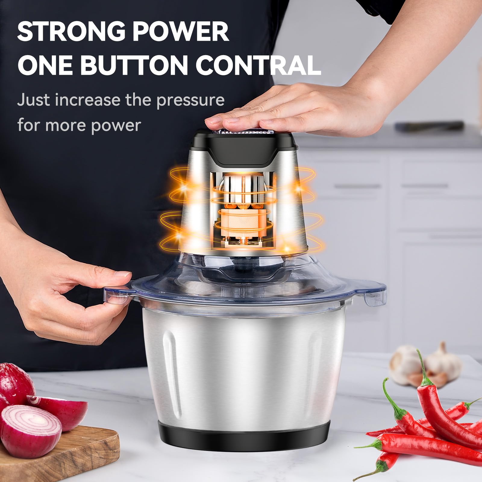LINKChef 5-Cup Mini Electric Food Chopper & Meat Grinder, 1.2L 250W with 4 Bi-Level Stainless Steel Blades - Perfect for Kitchen, Vegetables, Onions, Garlic, Salads, Baby Food, Fruits & Nuts | Ideal for Meal Prep, Smoothies, Salsas & Healthy Snacks