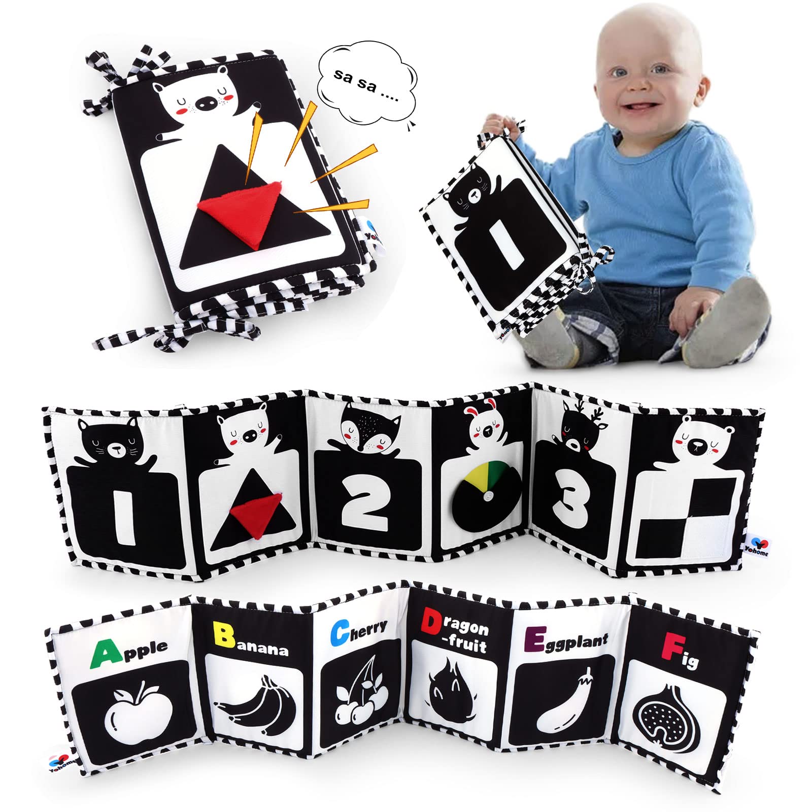 Black and White High Contrast Sensory Baby Toys - Soft Cloth Book for Early Education & Infant Tummy Time | Double-Sided Folding Educational Activity Book for Newborns 0-3 Years Old | Perfect for Crib Play, Visual Stimulation & Developmental Learning