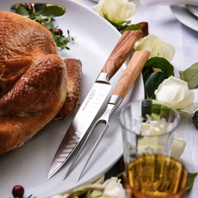 Oliva Elite 2-Piece Carving Set - Premium Stainless Steel Knife & Fork for Roast Beef, Turkey & Ham - Perfect for Holiday Dinners & Family Gatherings