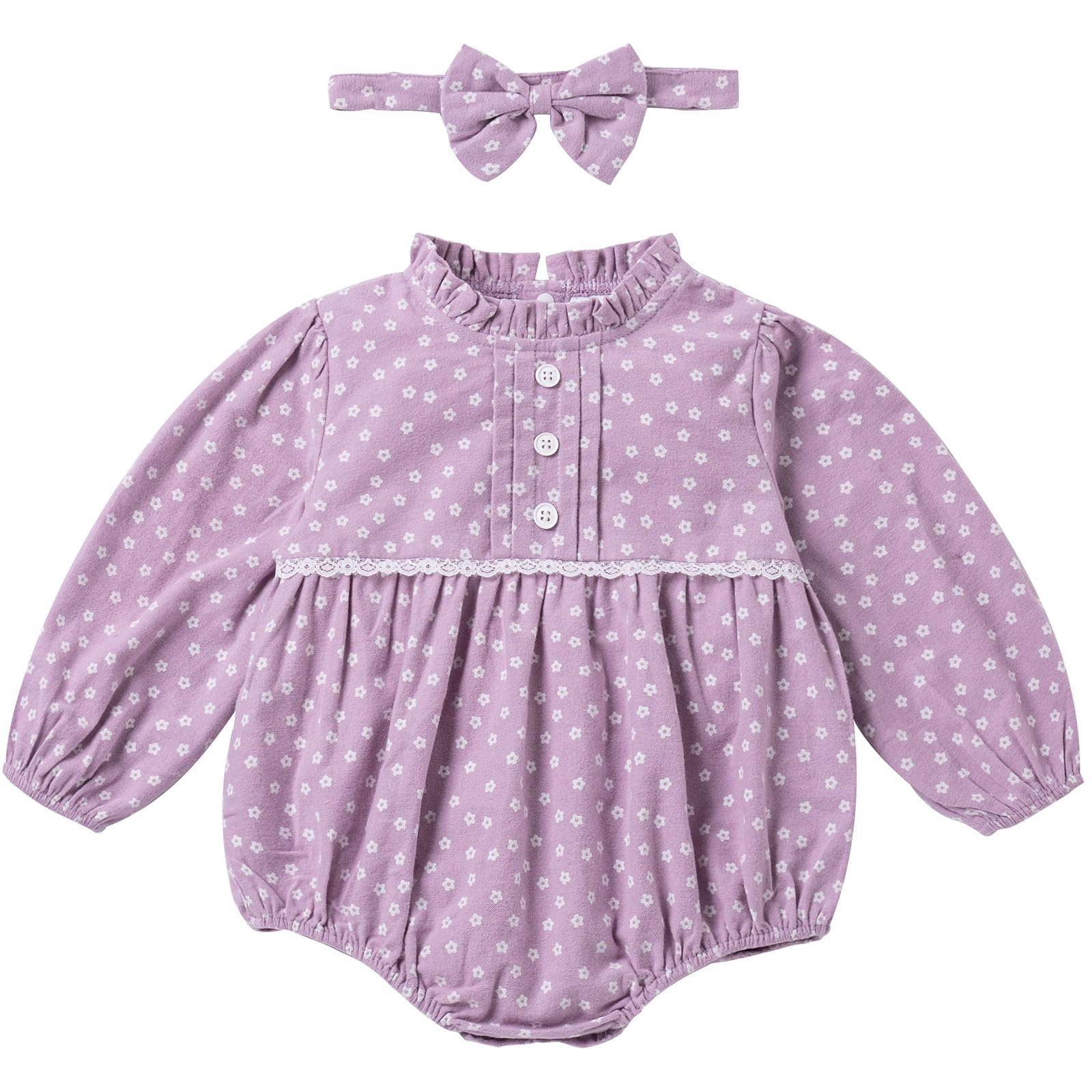 Adorable Baby Girl Long Sleeve Bubble Romper with Bonnet - Spring & Summer Toddler Outfit | Perfect for Playdates, Photo Shoots & Special Occasions