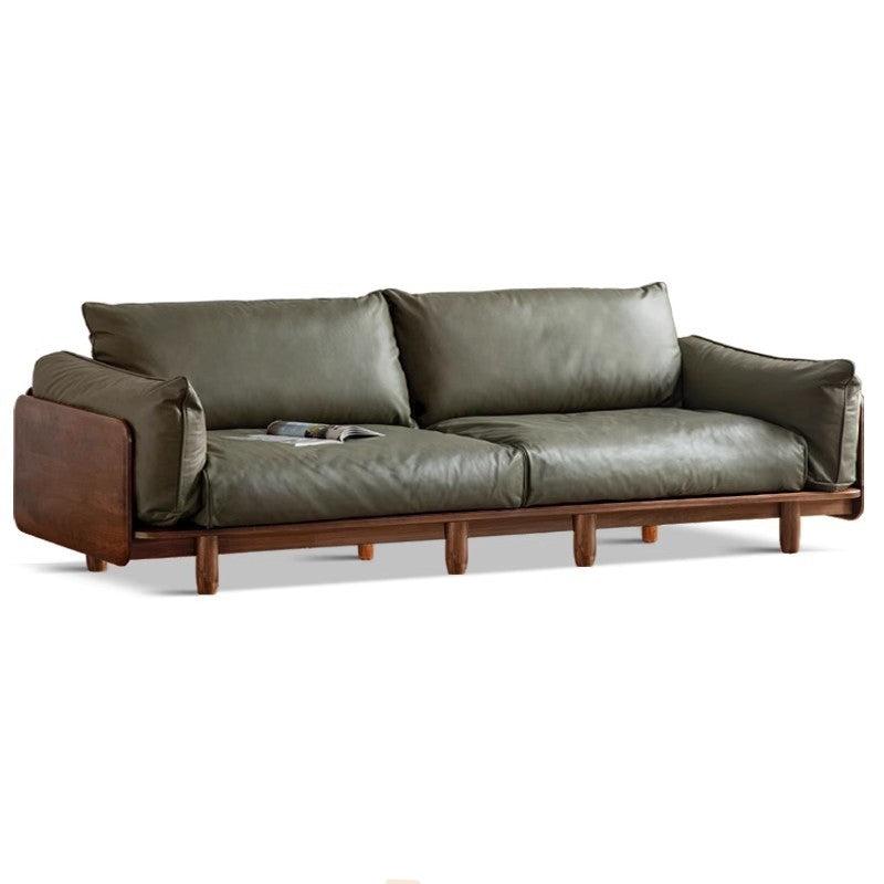 118.5x35.4x31.8 inch / 301x90x81 cm / walnut color / four-seater sofa (leather dark green)