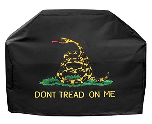 G128 Gadsden Don't Tread on Me 64-Inch Waterproof Gas Grill Cover - Hydrophobic Polyester, UV Resistant, Universal Fit for Most Grill Brands - Perfect for Outdoor BBQs, Patio Protection & Year-Round Use