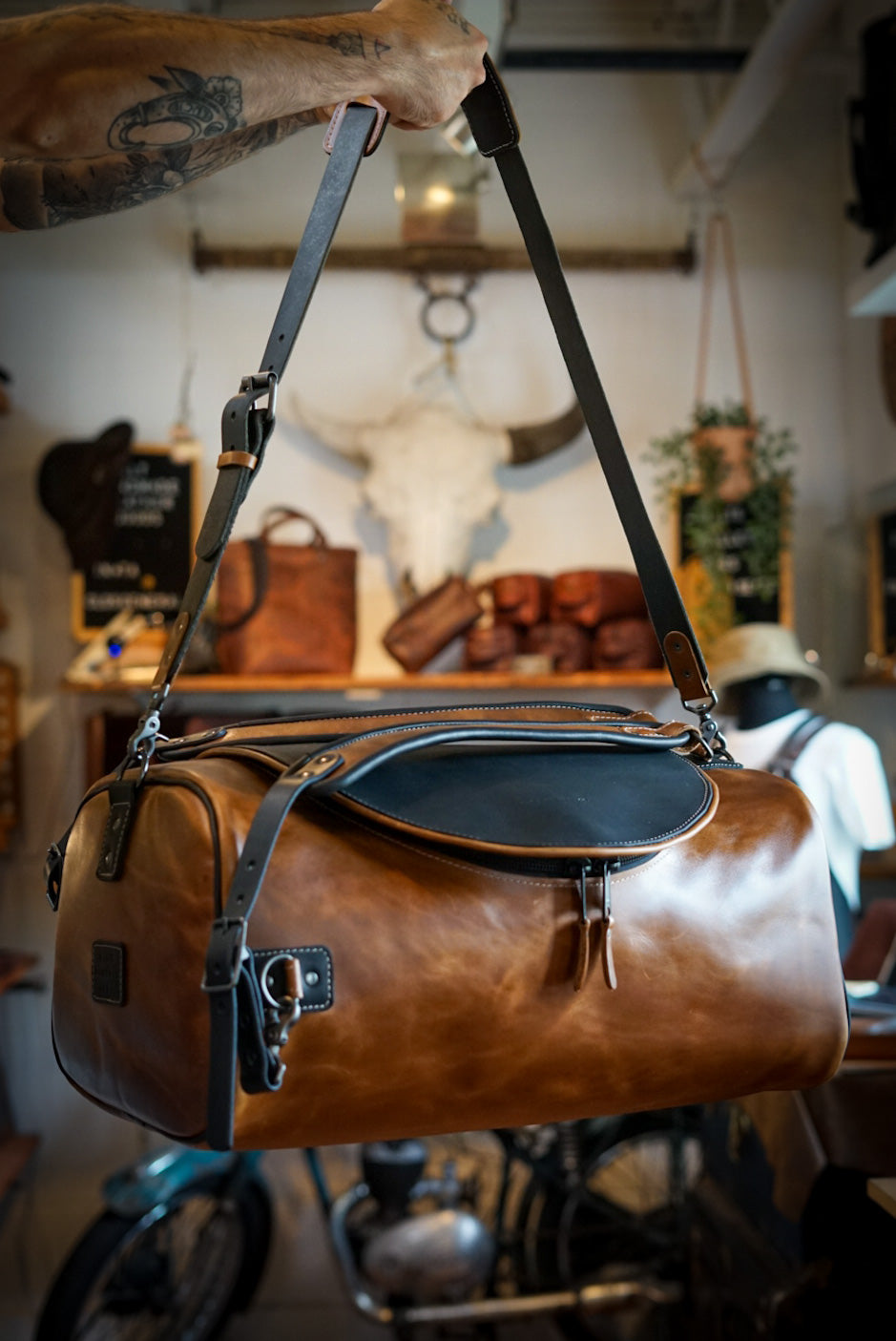 Duffleback Warrior Backpack - Two Tone Golden Maple Brown & Flat Black Accents - Durable Travel & Gym Bag for Outdoor Adventures & Daily Commute