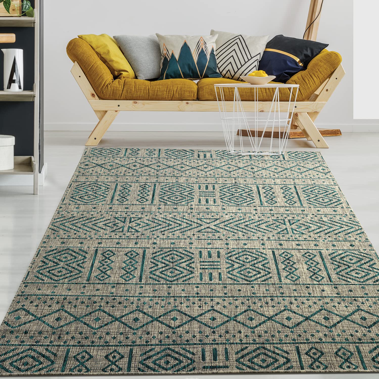 Antep Rugs 8x10 Bohemian Southwest Area Rug for Patio, Outdoor & Indoor Use - Green (7'10