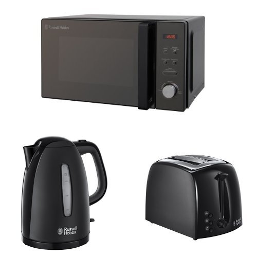 Russell Hobbs 20L Digital Microwave Oven with 1.7L 3000W Textured Kettle & 2-Slice Toaster Set - Black | Compact Kitchen Appliances for Small Spaces, Dorms & Apartments