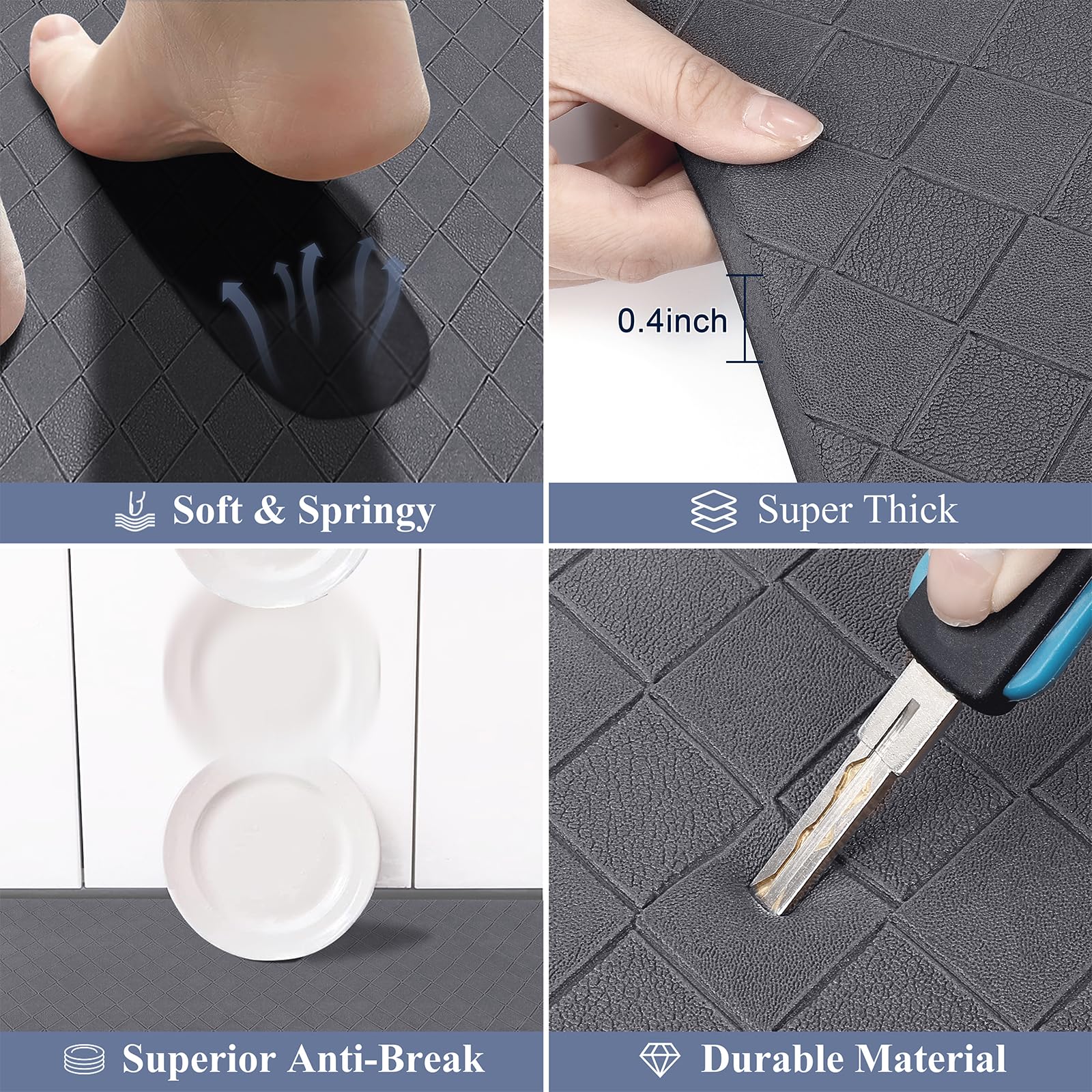 Anti-Fatigue Kitchen Mats Set of 3 - Non-Slip, Waterproof for Home & Office Use