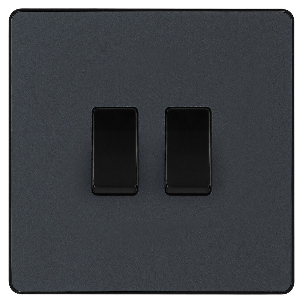 BG Evolve Matt Grey 2G Intermediate Light Switch PCDMG2GINTB - Modern Electrical Switch for Home & Office Lighting Control