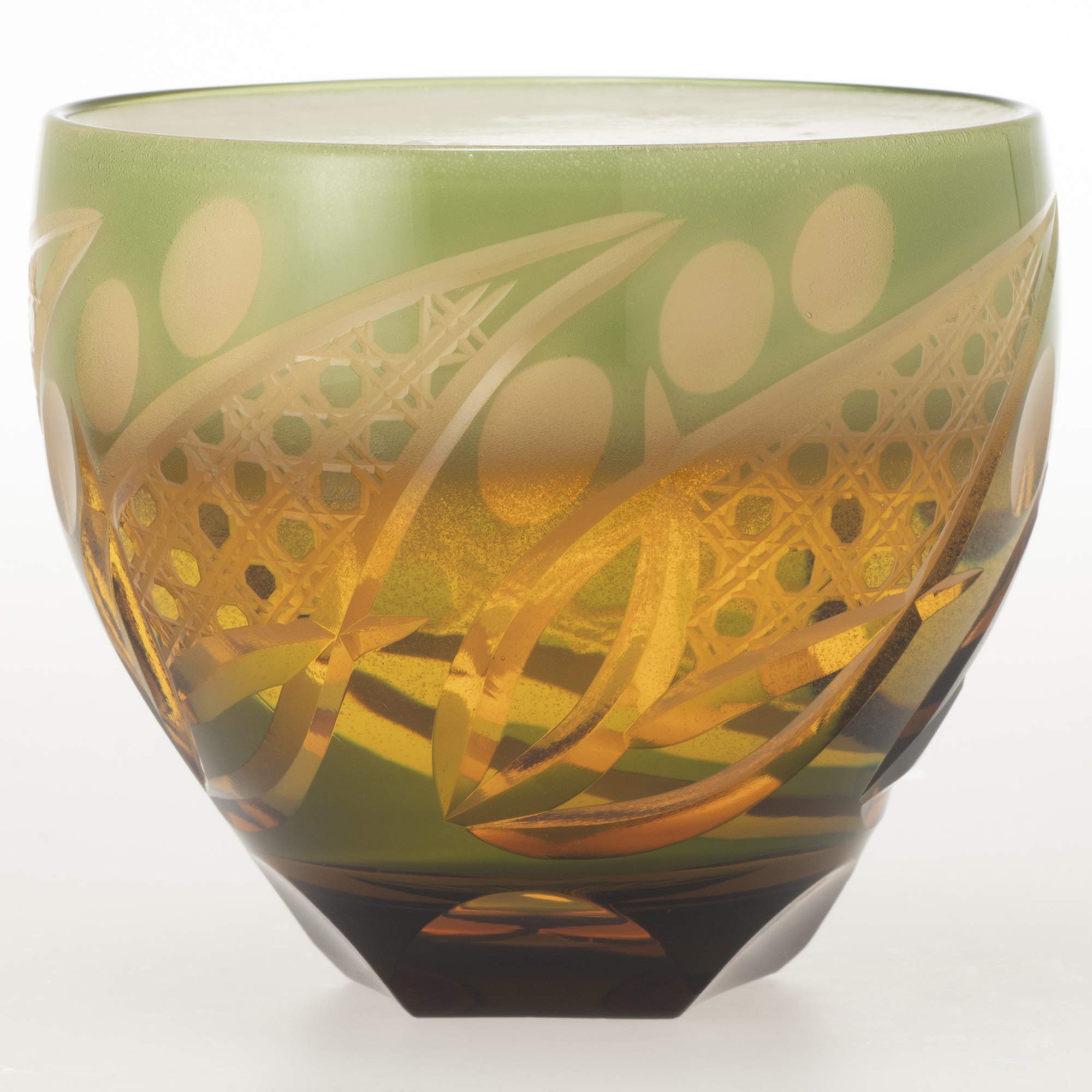 Premium Japanese Kiriko Cut Glass Tumbler - Toyo Sasaki HG200-12GR 10.1oz (310ml) Green Handcrafted Cup - Elegant Drinking Glass for Whiskey, Cocktails & Iced Tea - Perfect Gift for Home Bar & Japanese Culture Lovers
