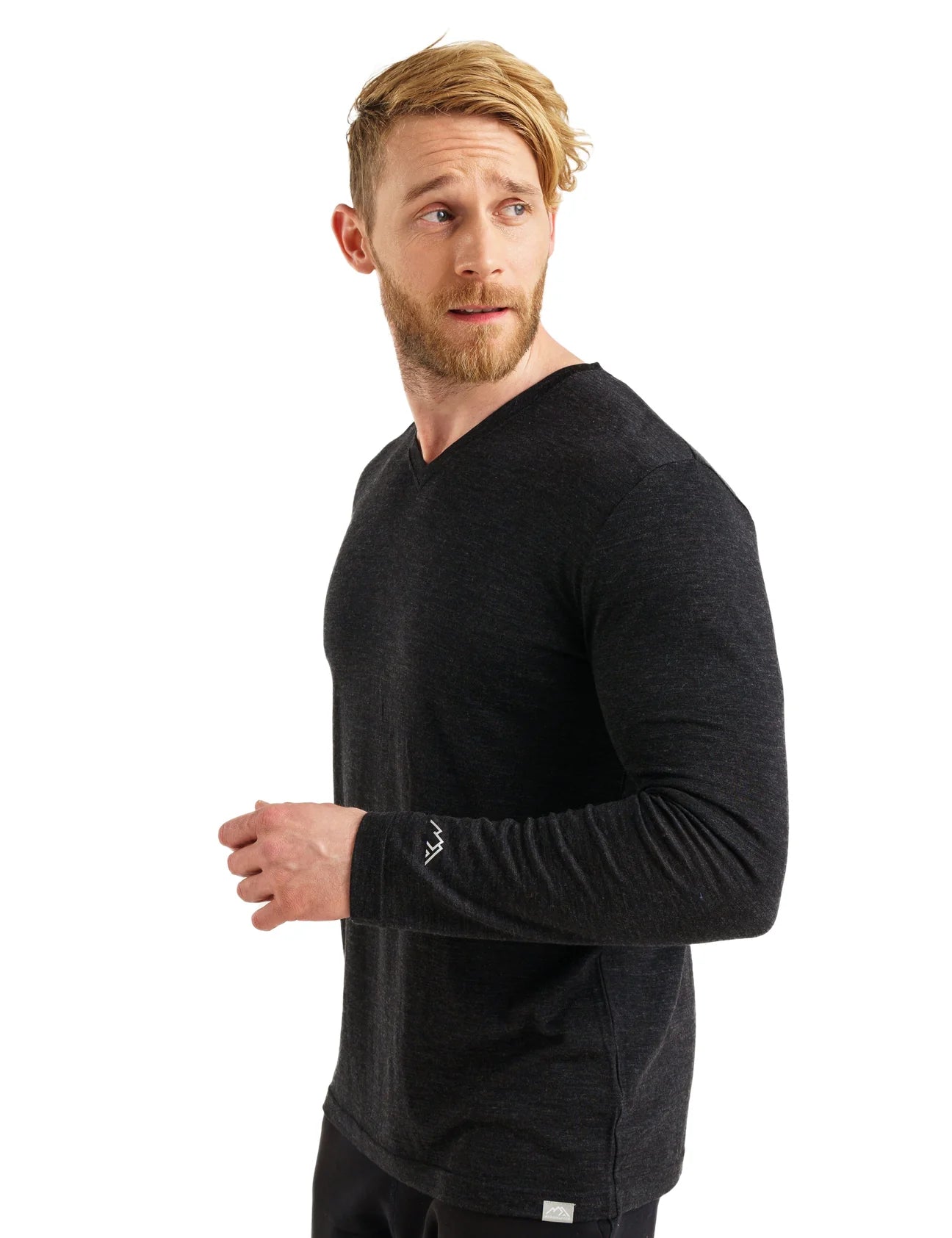 Premium Men's Merino Wool Long Sleeve V-Neck Sweater - 165 GSM, Heathered Black - Perfect for Winter Layering & Office Wear