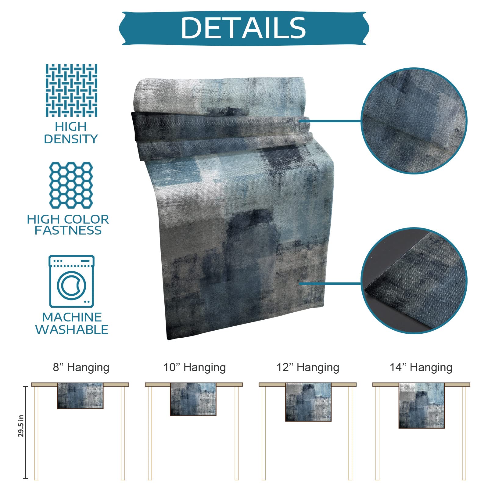 Dusty Blue Table Runner 13x120 Inch - Farmhouse Abstract Art Decor for Thanksgiving Dinner